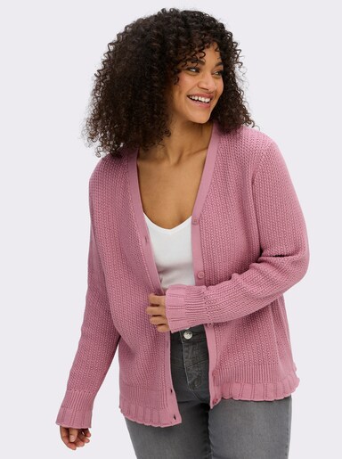 sheego Ajourstrickjacke mit V-Ausschnitt - altrosa