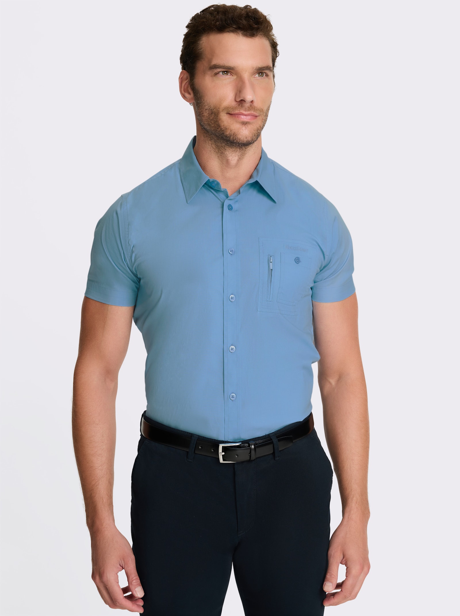 Marco Donati Kurzarmhemd mit Reißverschluss-Brusttasche - himmelblau