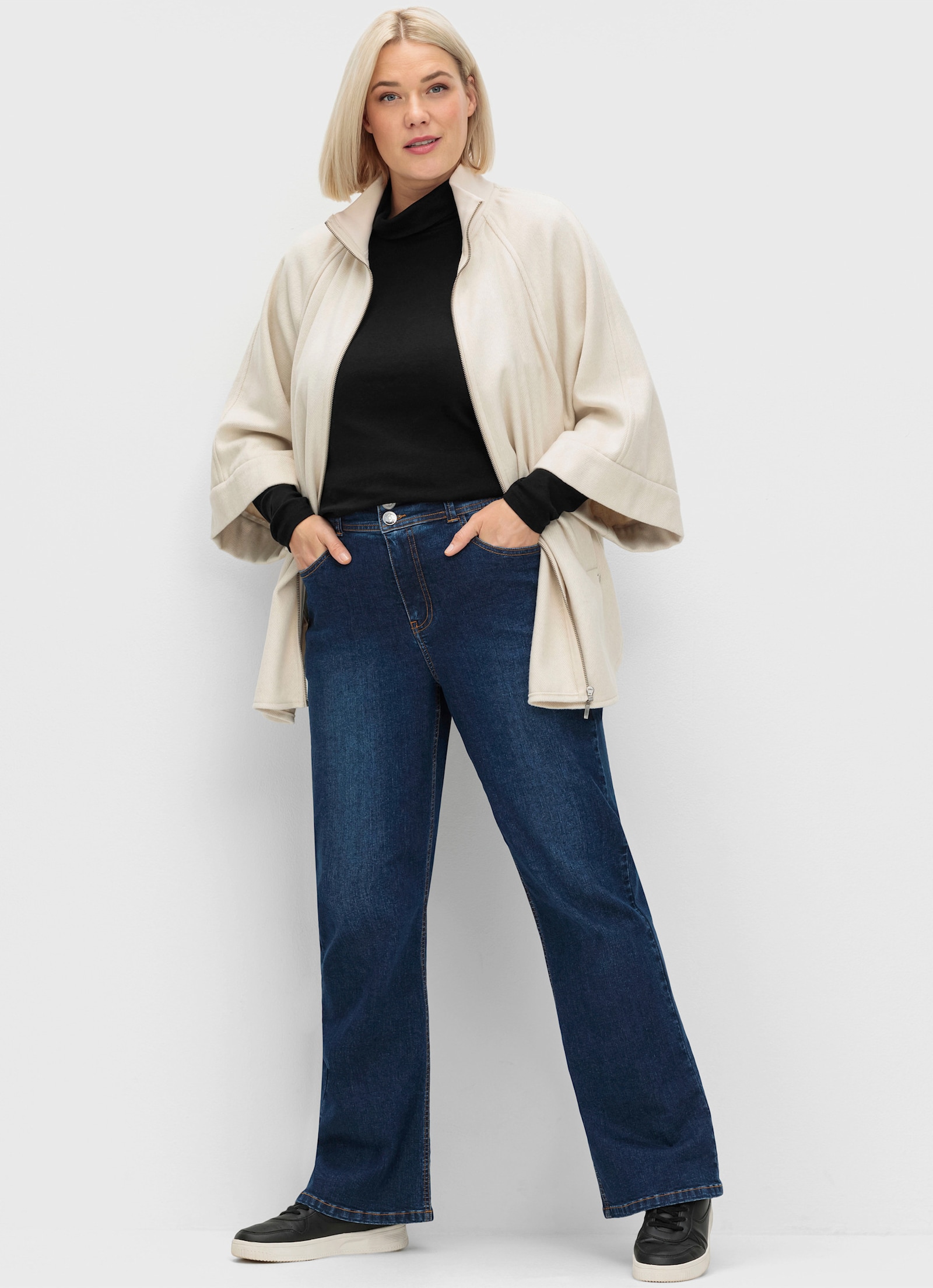 sheego Bootcut-jeans met high-waist-band - dark blue denim