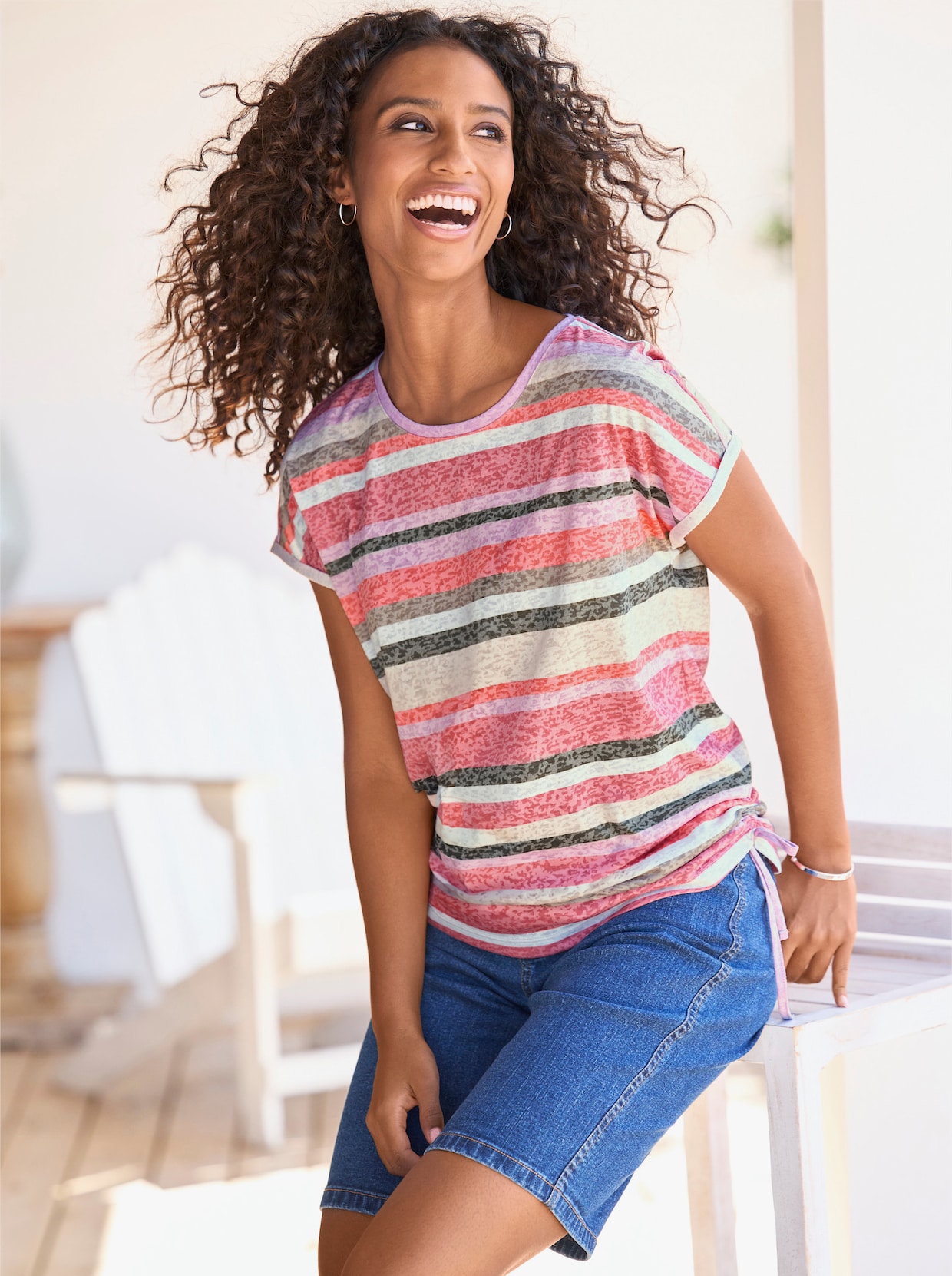 heine T-shirt à rayures - rose-écru à rayures