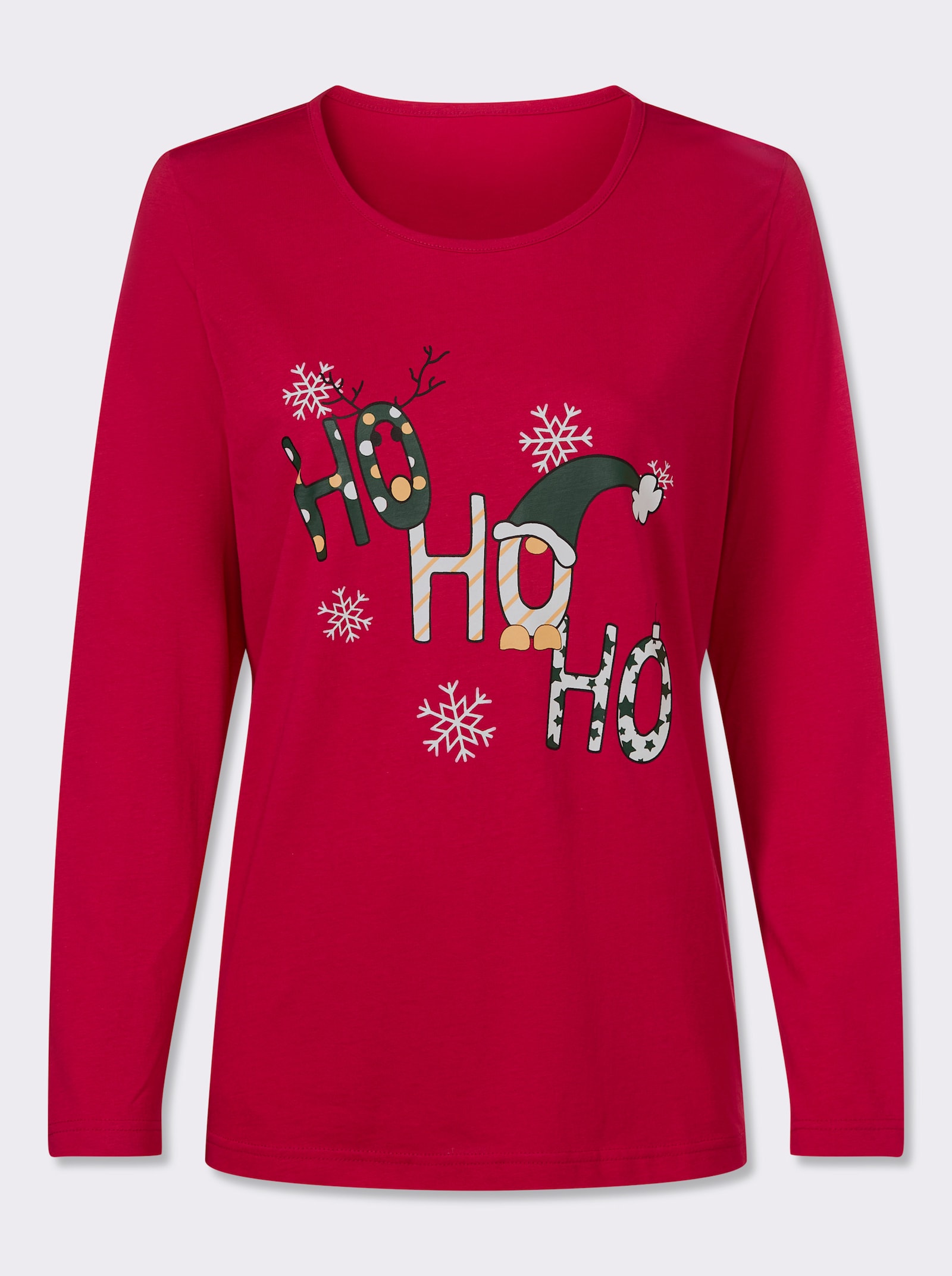 Langarmshirt mit Weihnachts-Motiv - rot-weiß
