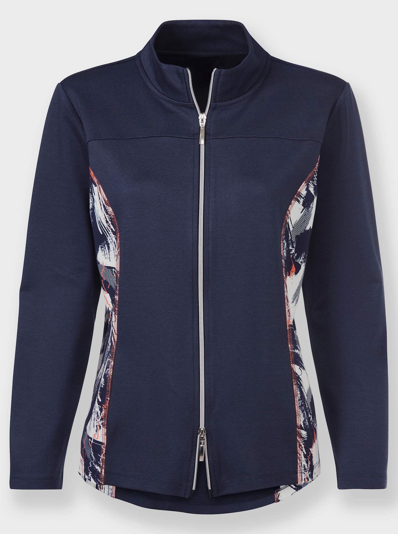 heine Shirtjacke mit Kontrast-Einsätzen - marine-weiß-bedruckt