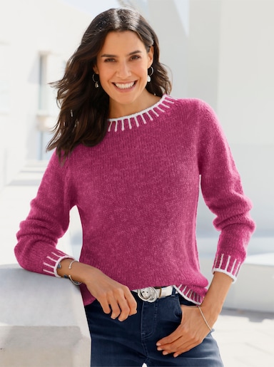 Langarm-Pullover mit effektvollen Kontrasten - magenta-ecru-gemustert