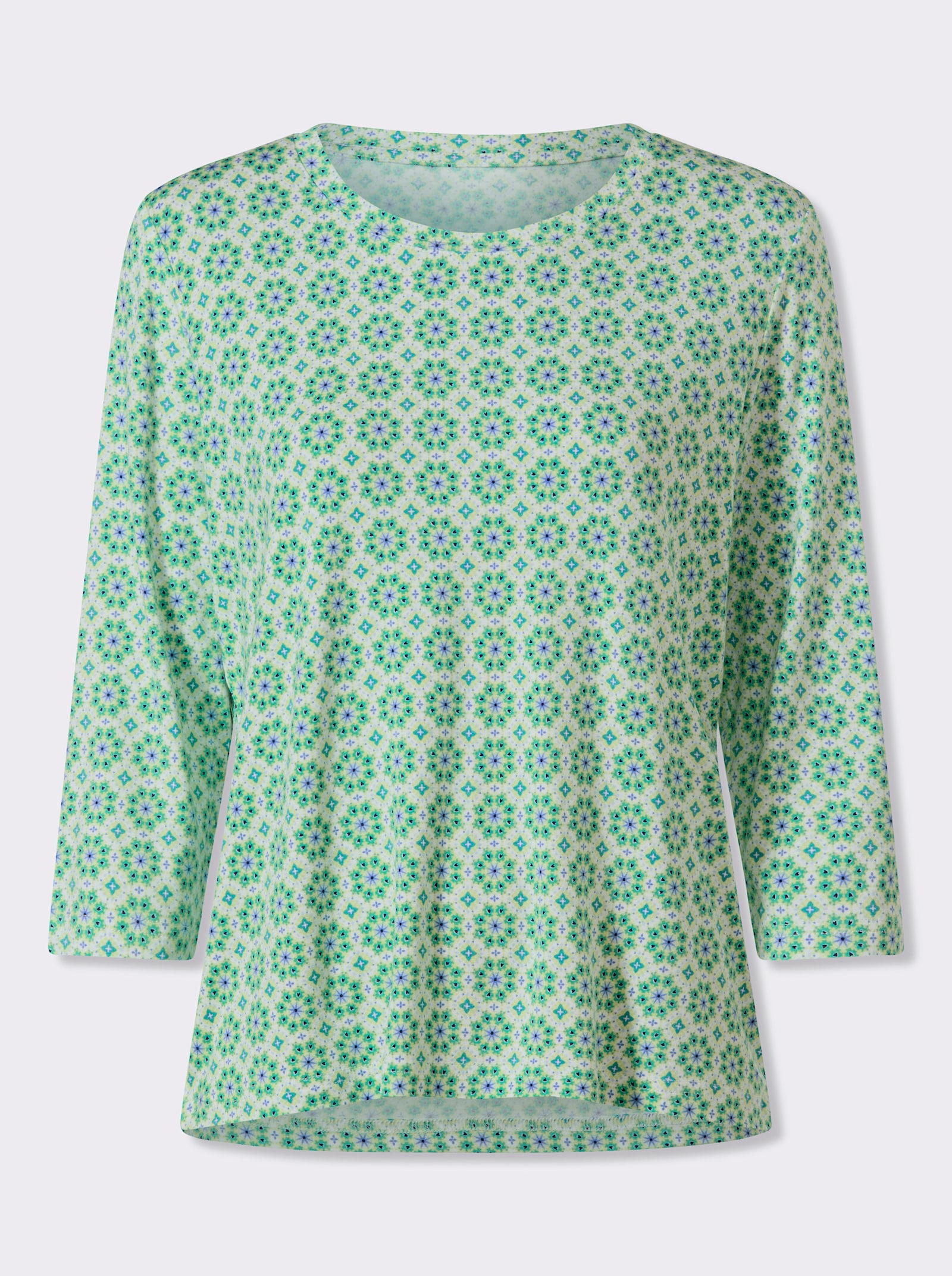 3/4-Arm-Shirt mit Druck allover - weiß-pistazie-bedruckt