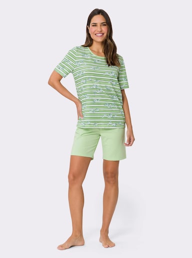 Shorty aus reiner Baumwolle, bedruckt - reseda-bedruckt