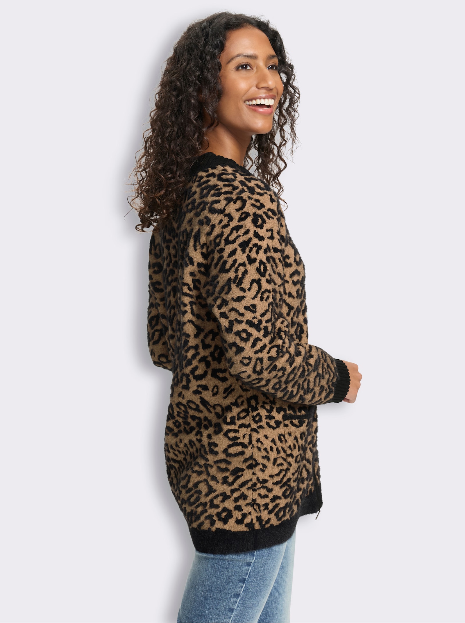 heine Strickjacke mit Animal-Dessin - camel-schwarz-gemustert