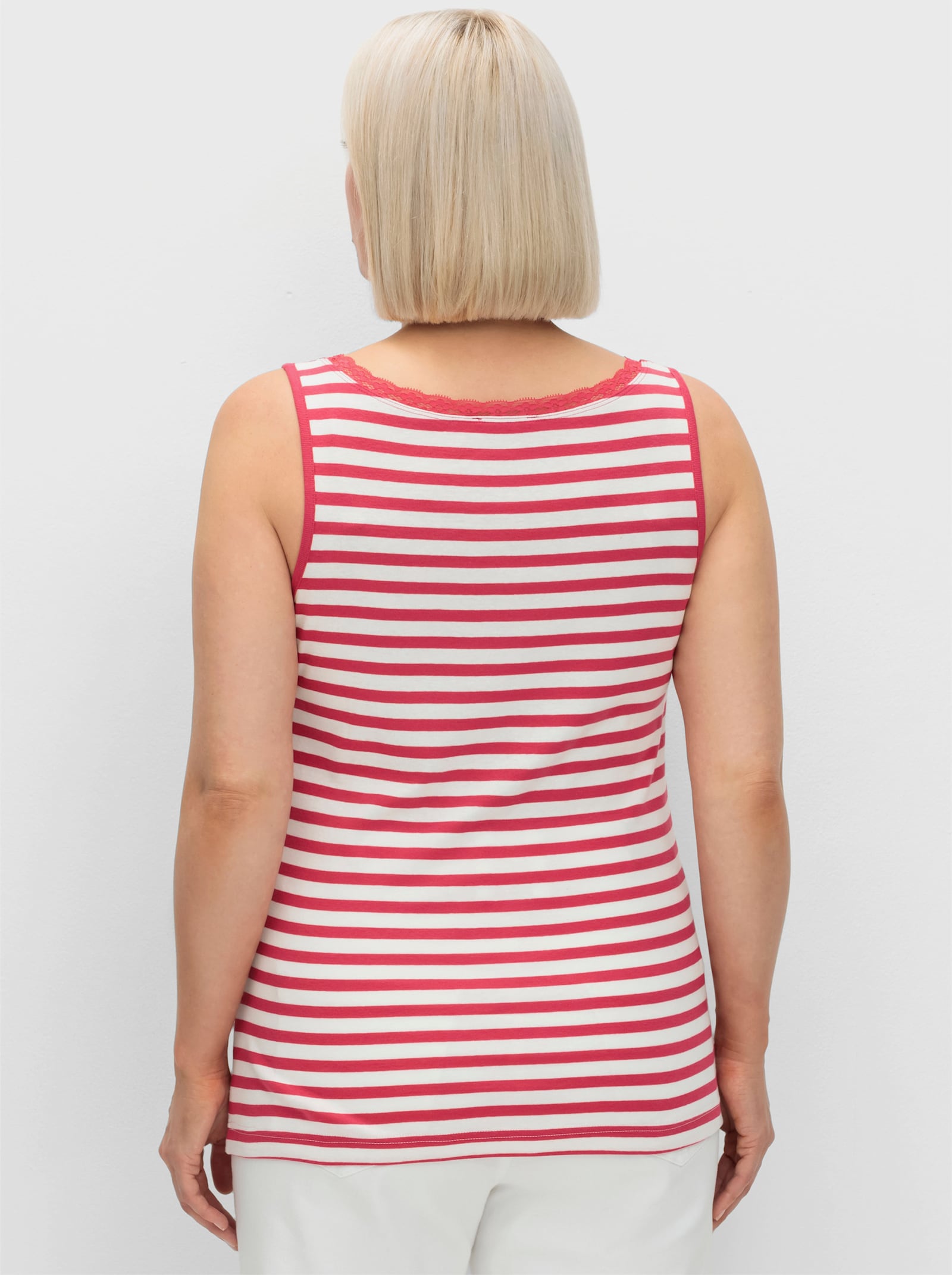 sheego Tanktop mit Ringeln und Spitzenkante. - sorbet pink-ecru