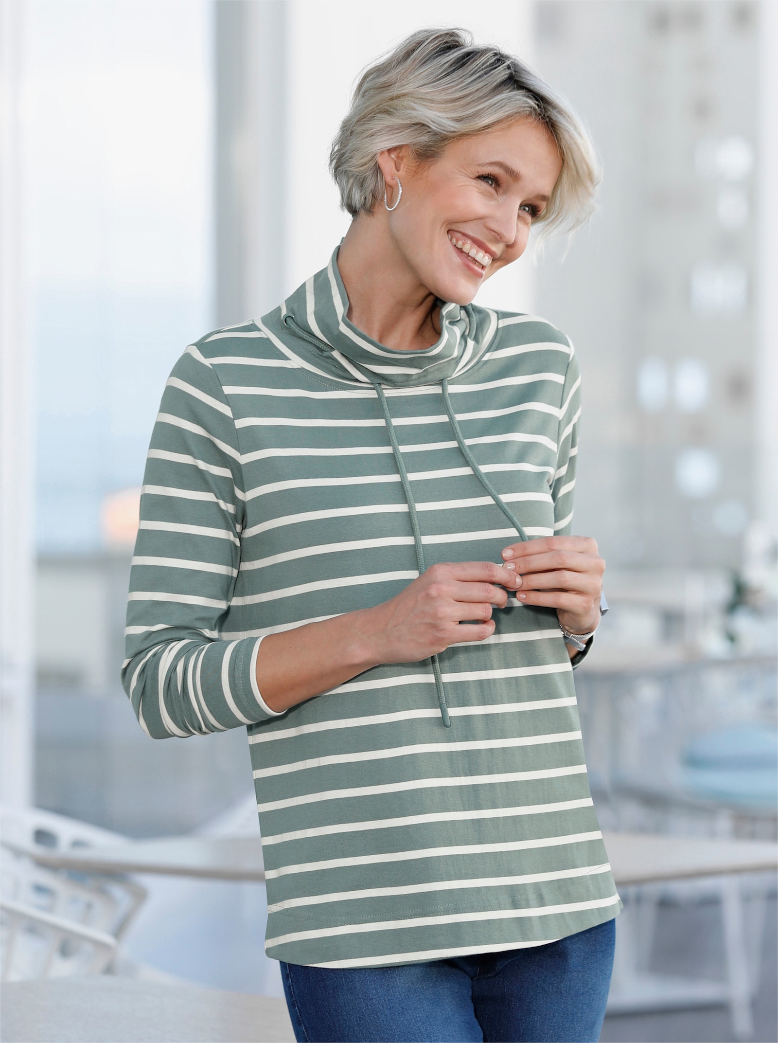 Langarmshirt mit garngefärbten Ringeln - jade-gestreift