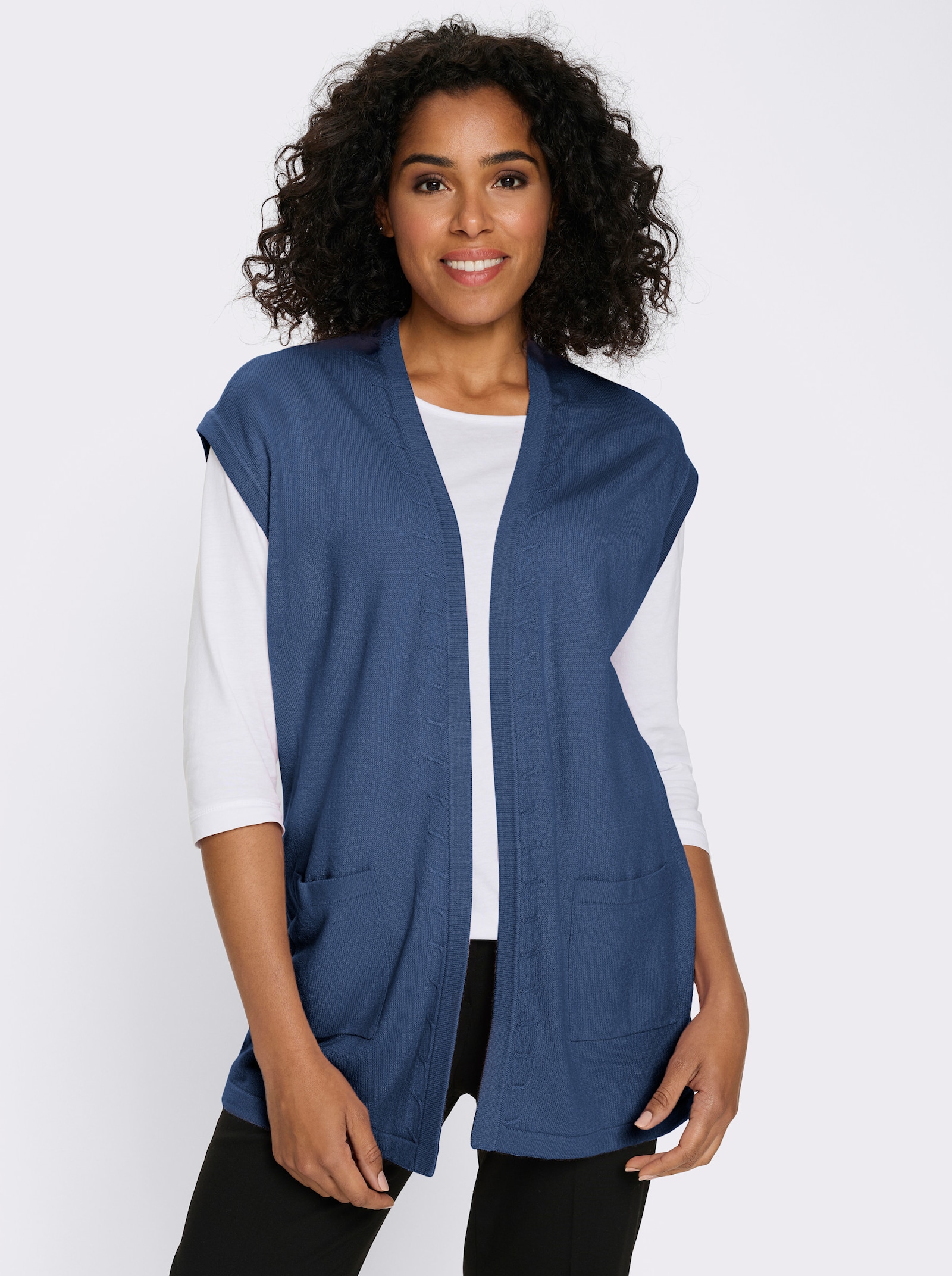 Strickweste in Longform - jeansblau