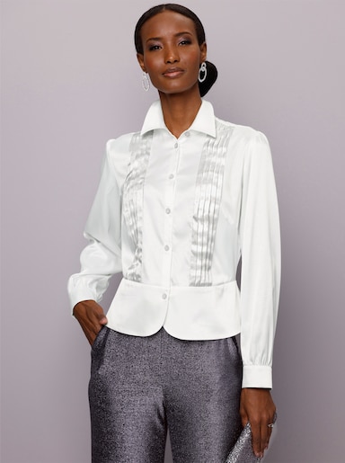 Satinbluse mit Hemdkragen - ecru