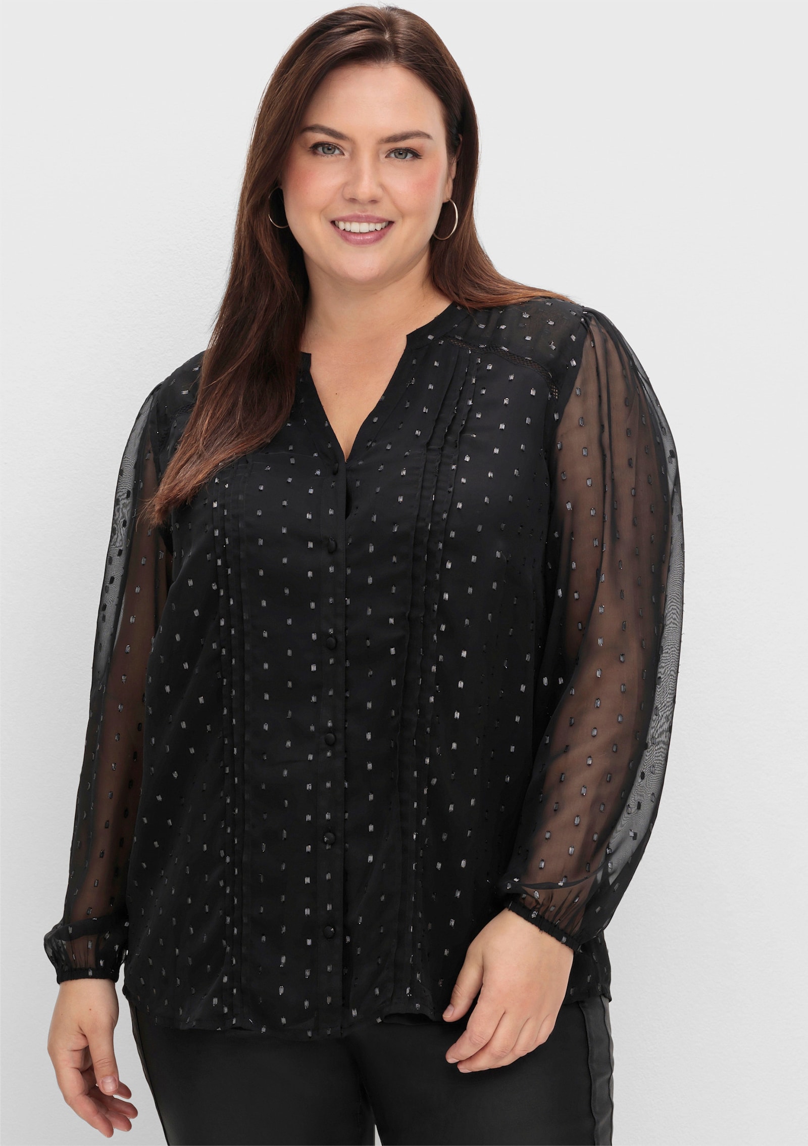 sheego by Joe Browns Chiffonbluse mit Glanzfaden - schwarz-gemustert
