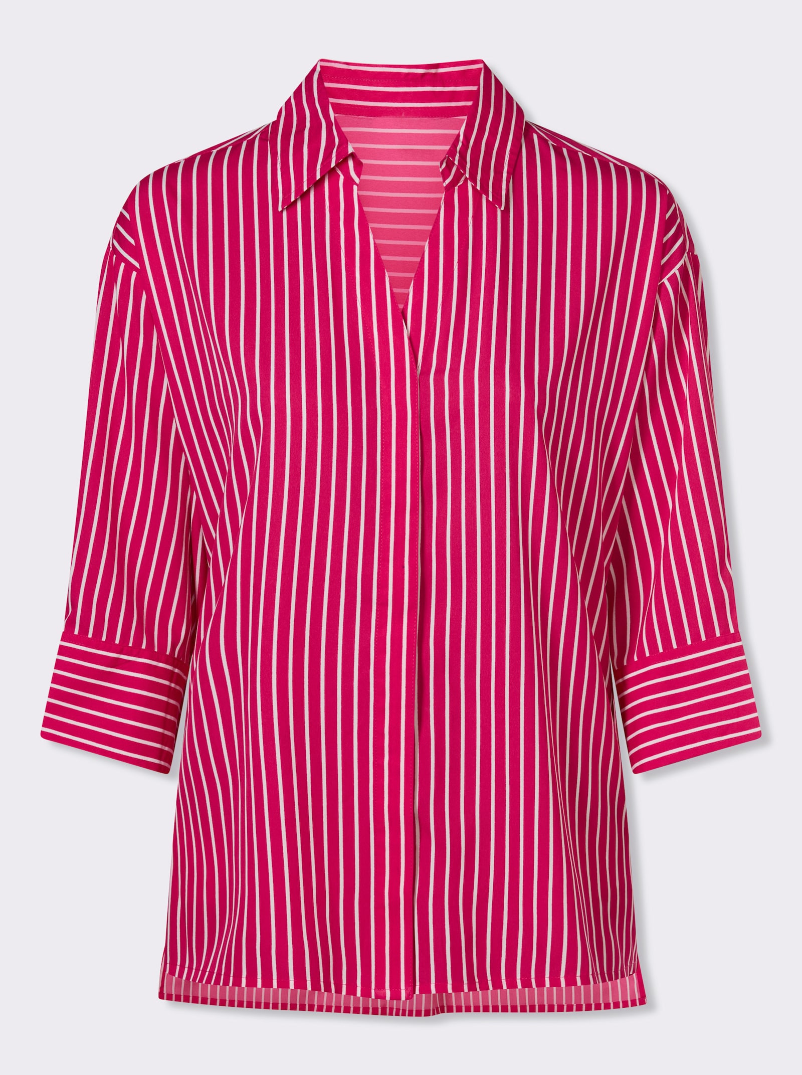 Longbluse mit Kellerfalte im Rückteil - weiss-pink-gestreift