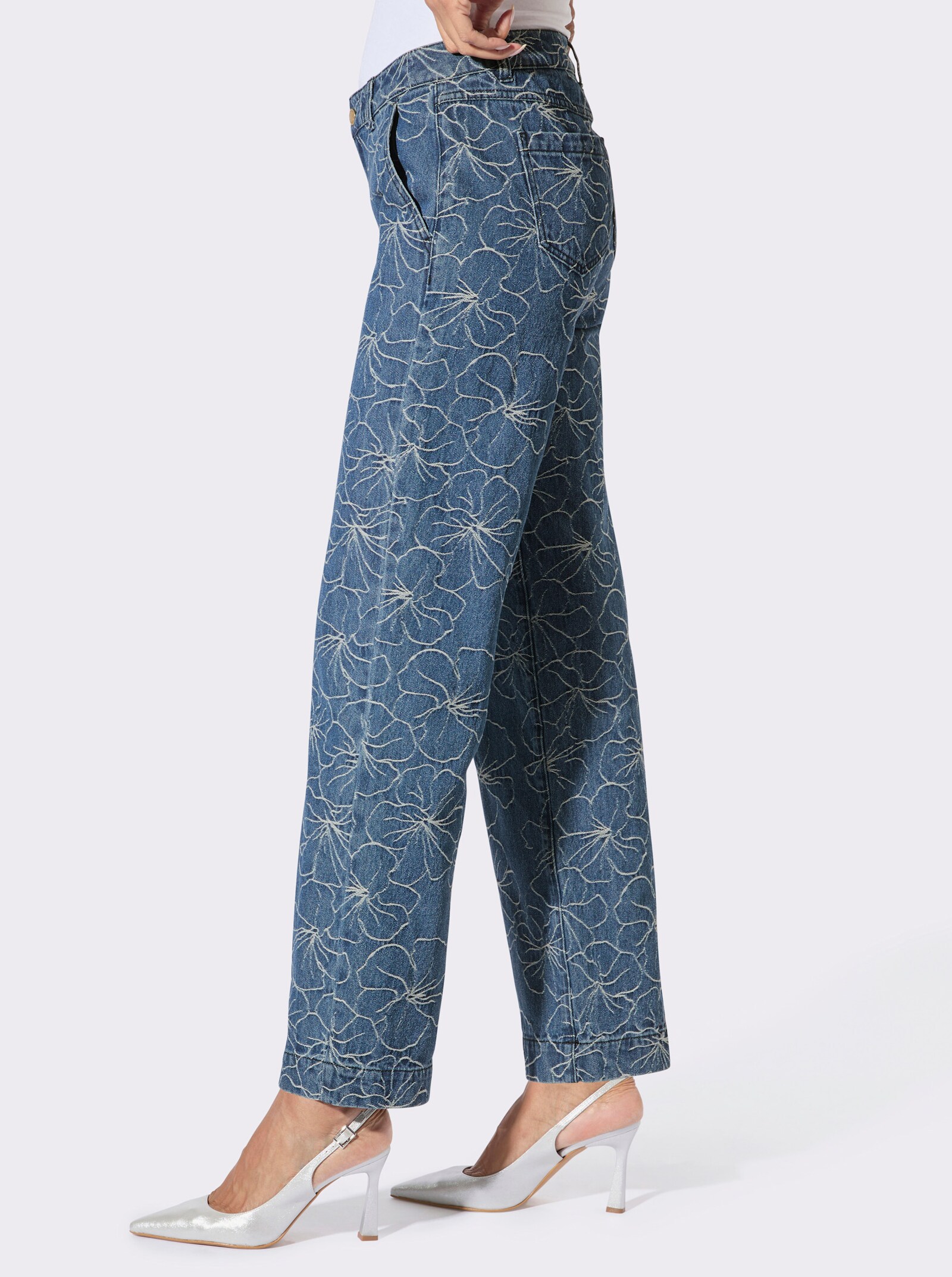 Baumwoll-Jeans im Jacquard-Muster - blue-stone-washed-gemustert