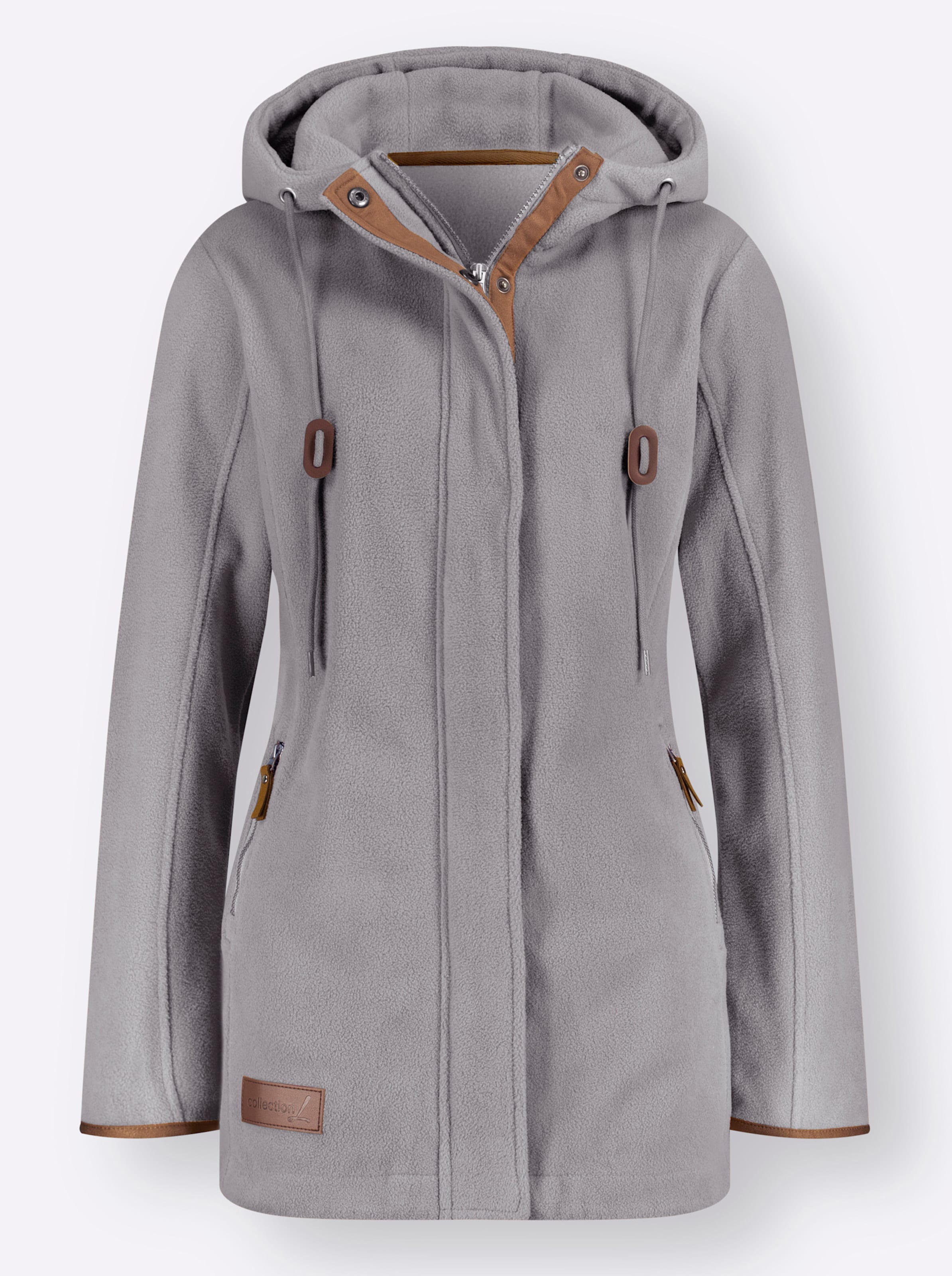 Steingrau-Meliert Kapuzenfleecejacke - Bild 3