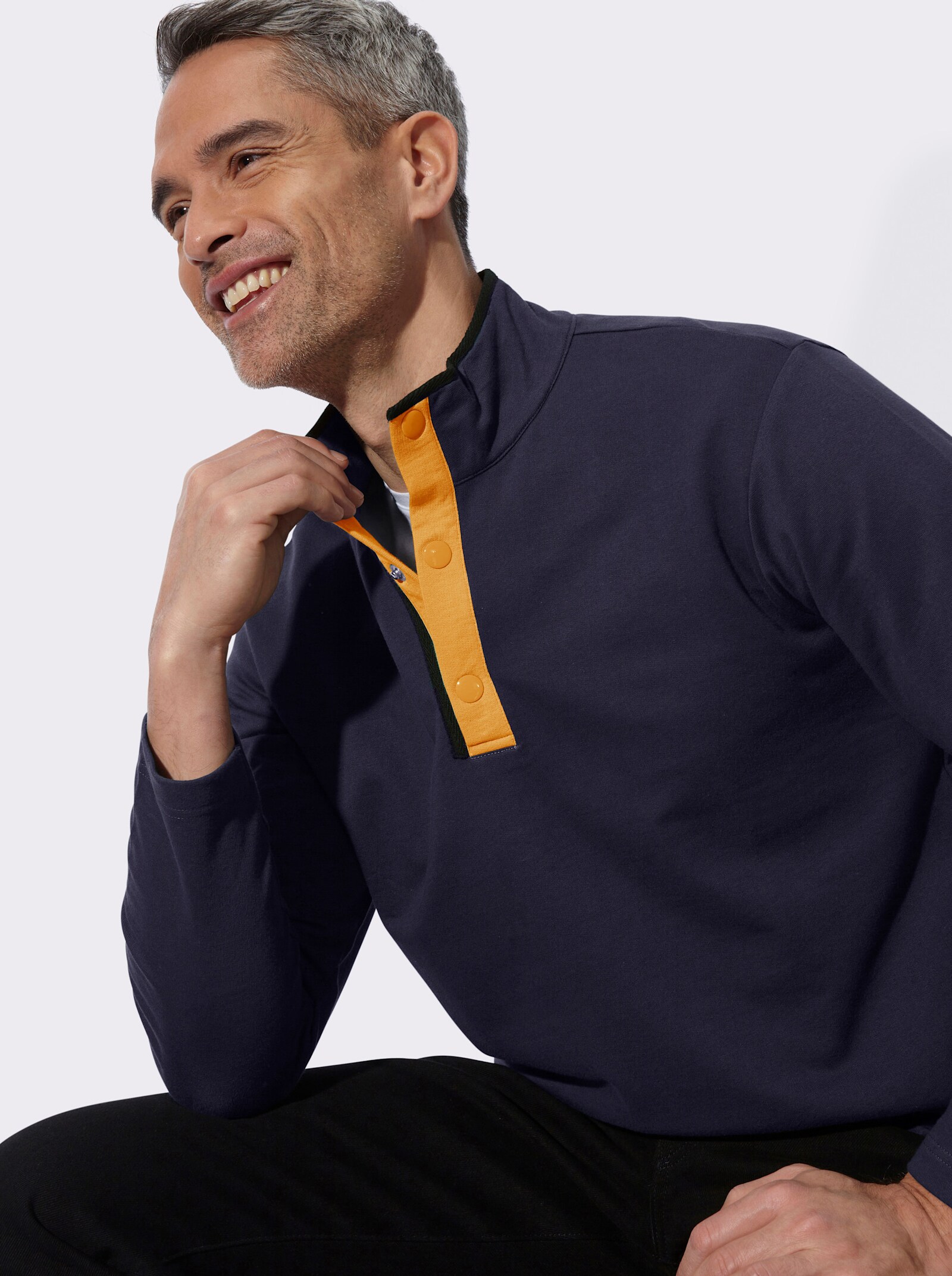 Sweatshirt mit Stehkragen - marine-ocker