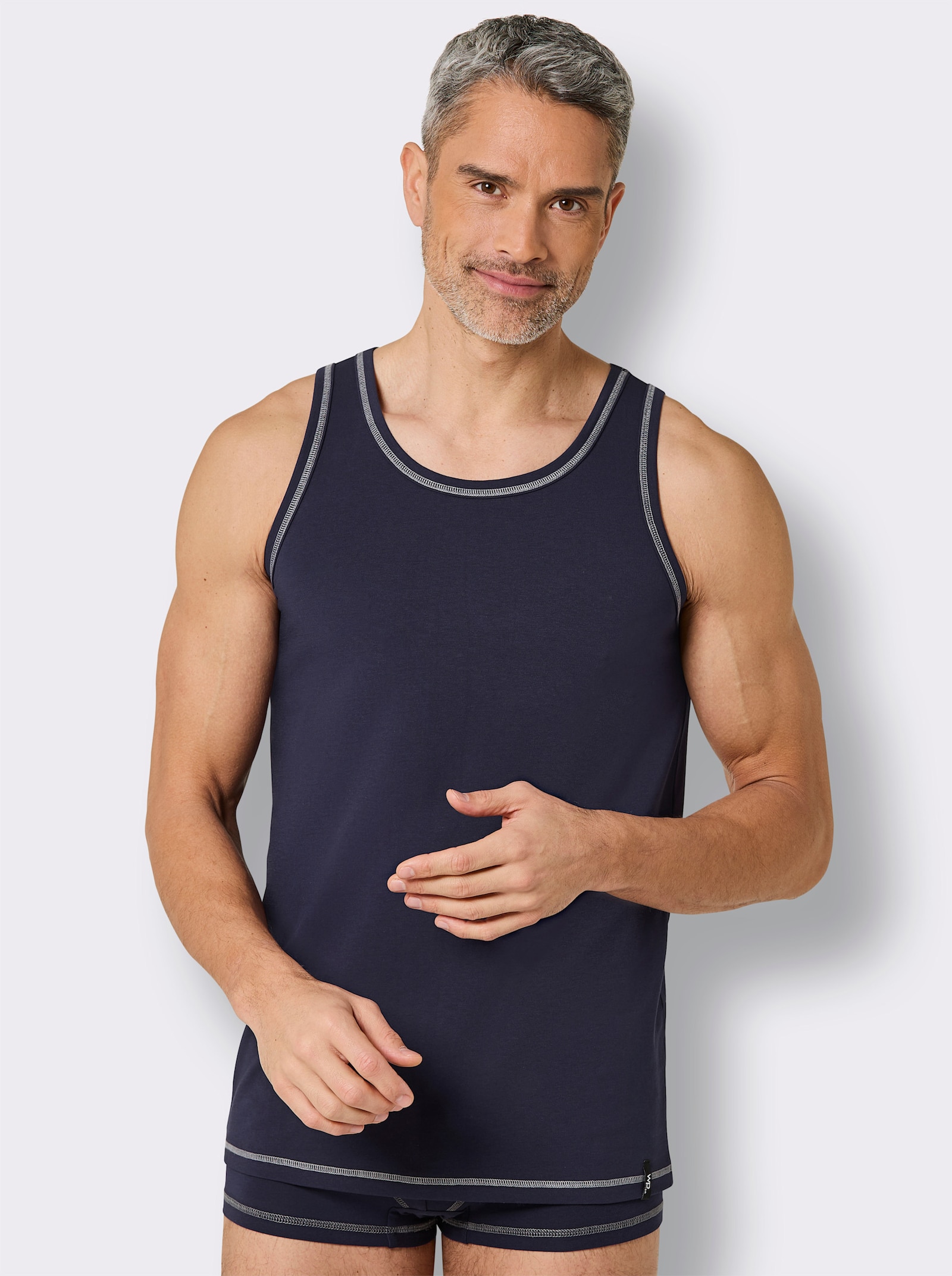 wäschepur men Unterhemd - marine + anthrazit-meliert