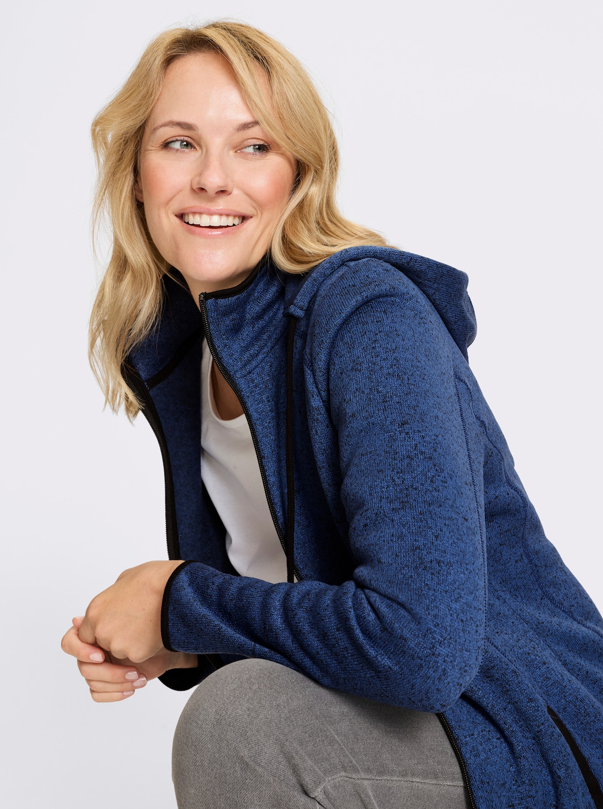 Strickfleecejacke - jeansblau-schwarz-meliert