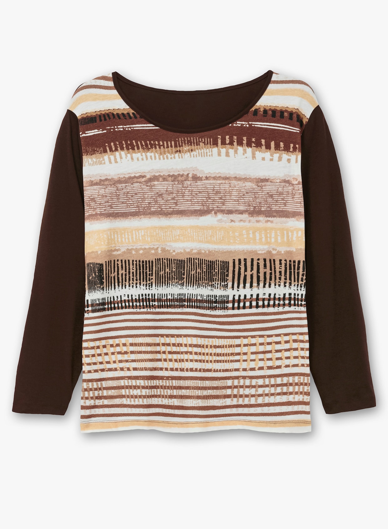 Langarmshirt mit grafischem Muster vorne - mokka-gestreift