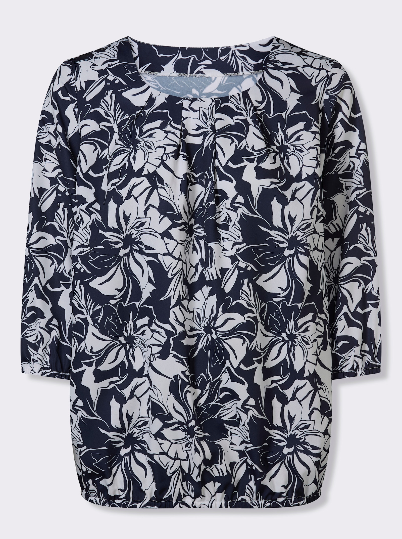 Schlupfbluse im floralem Dessin - marine-ecru-bedruckt