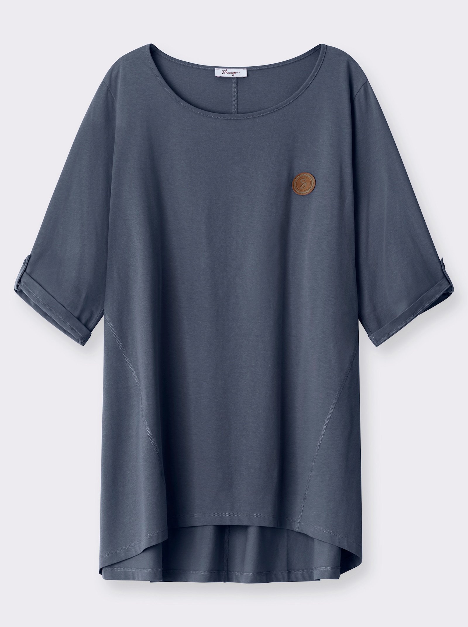 sheego Lang shirt in camouflerende A-lijn - rookblauw