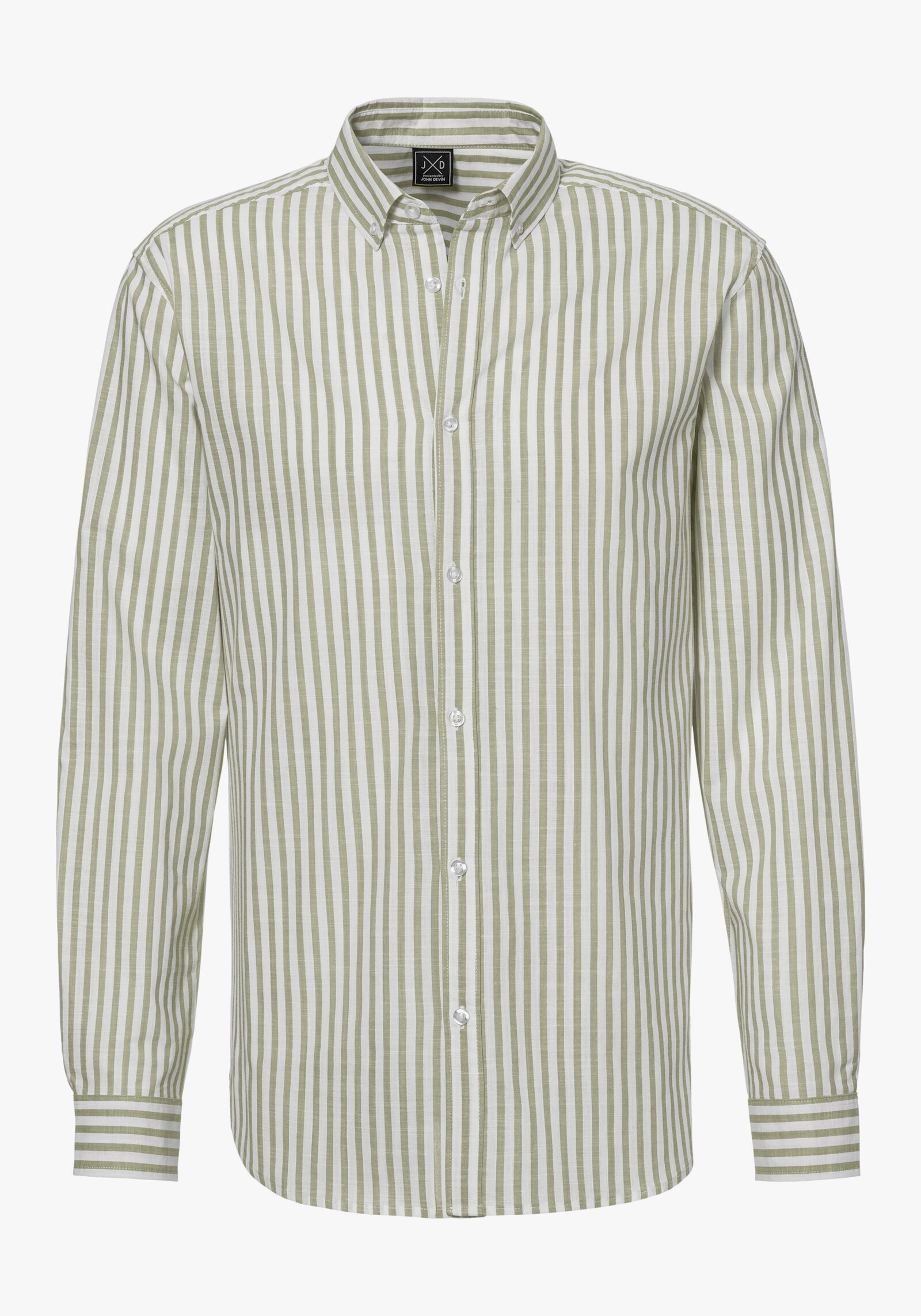 John Devin Langarmhemd - hellgrün-gestreift