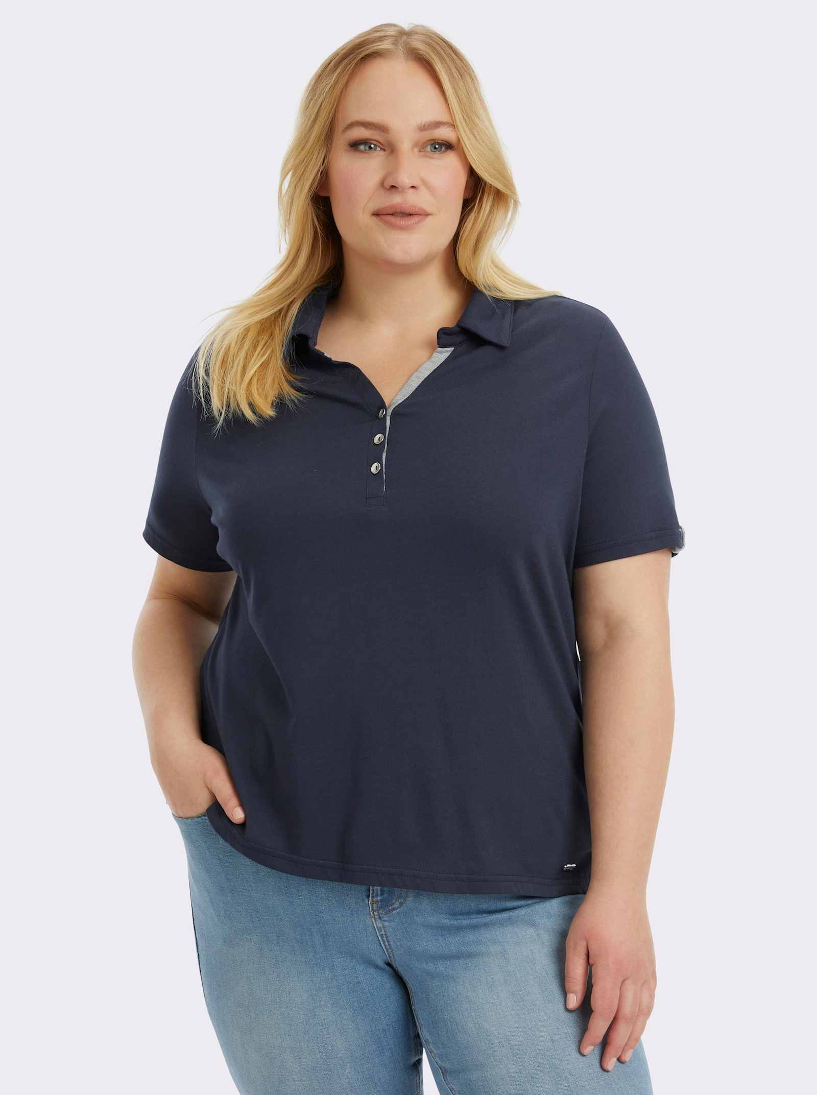 Poloshirt mit Zierriegel - marine