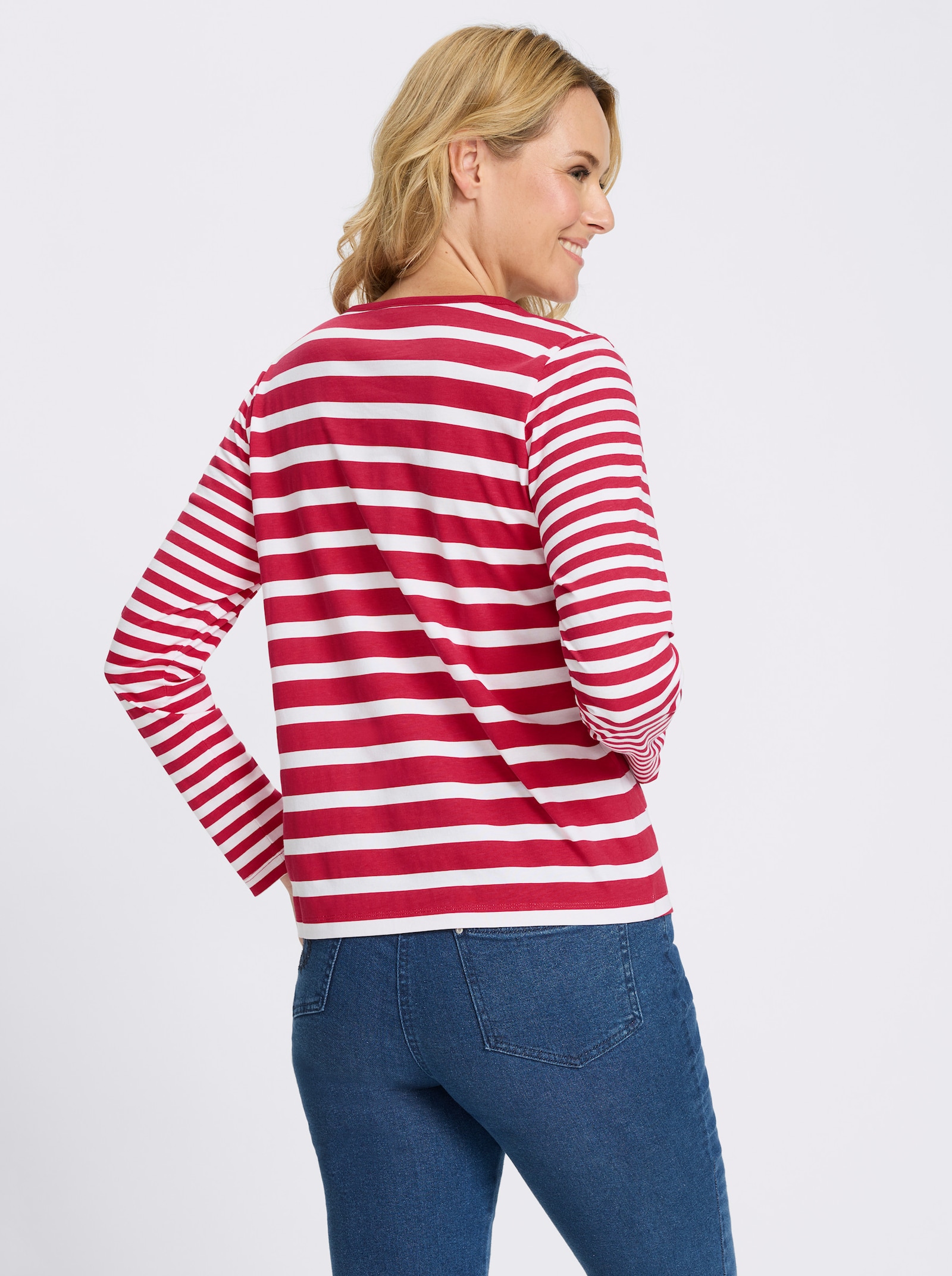 Langarmshirt aus reiner Baumwolle, gestreift - rot-weiß-geringelt
