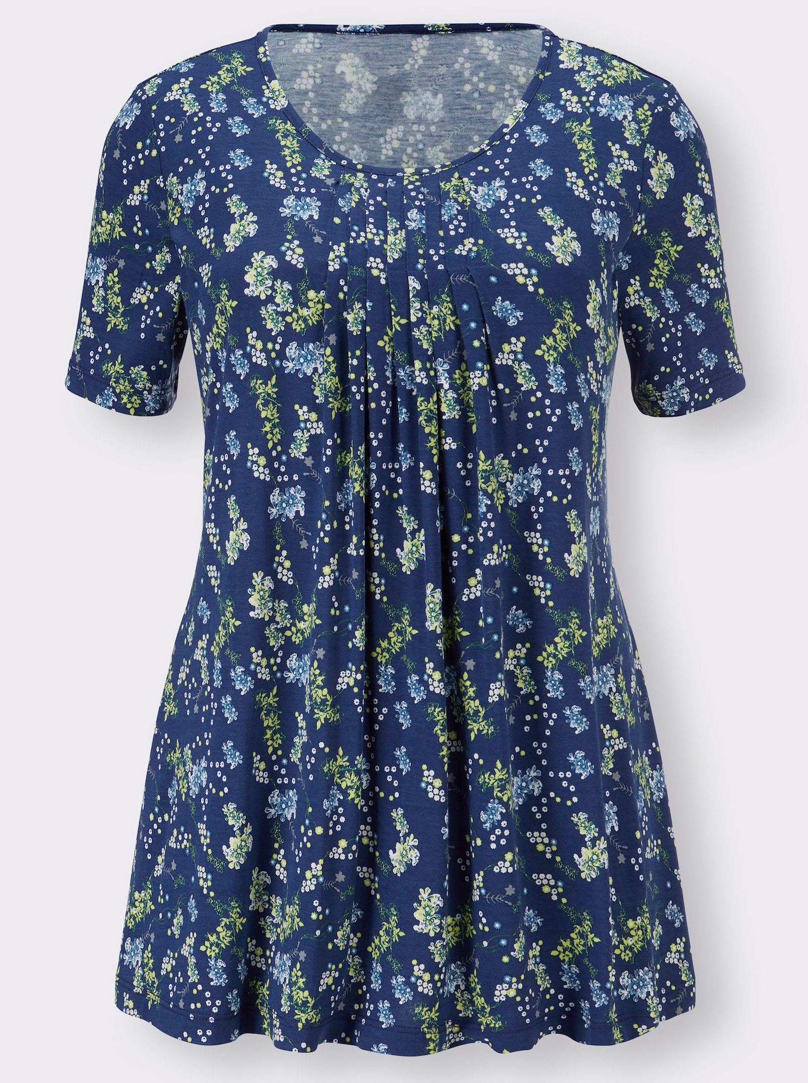 Tunikashirt mit Faltenpartie vorne - marine-bedruckt