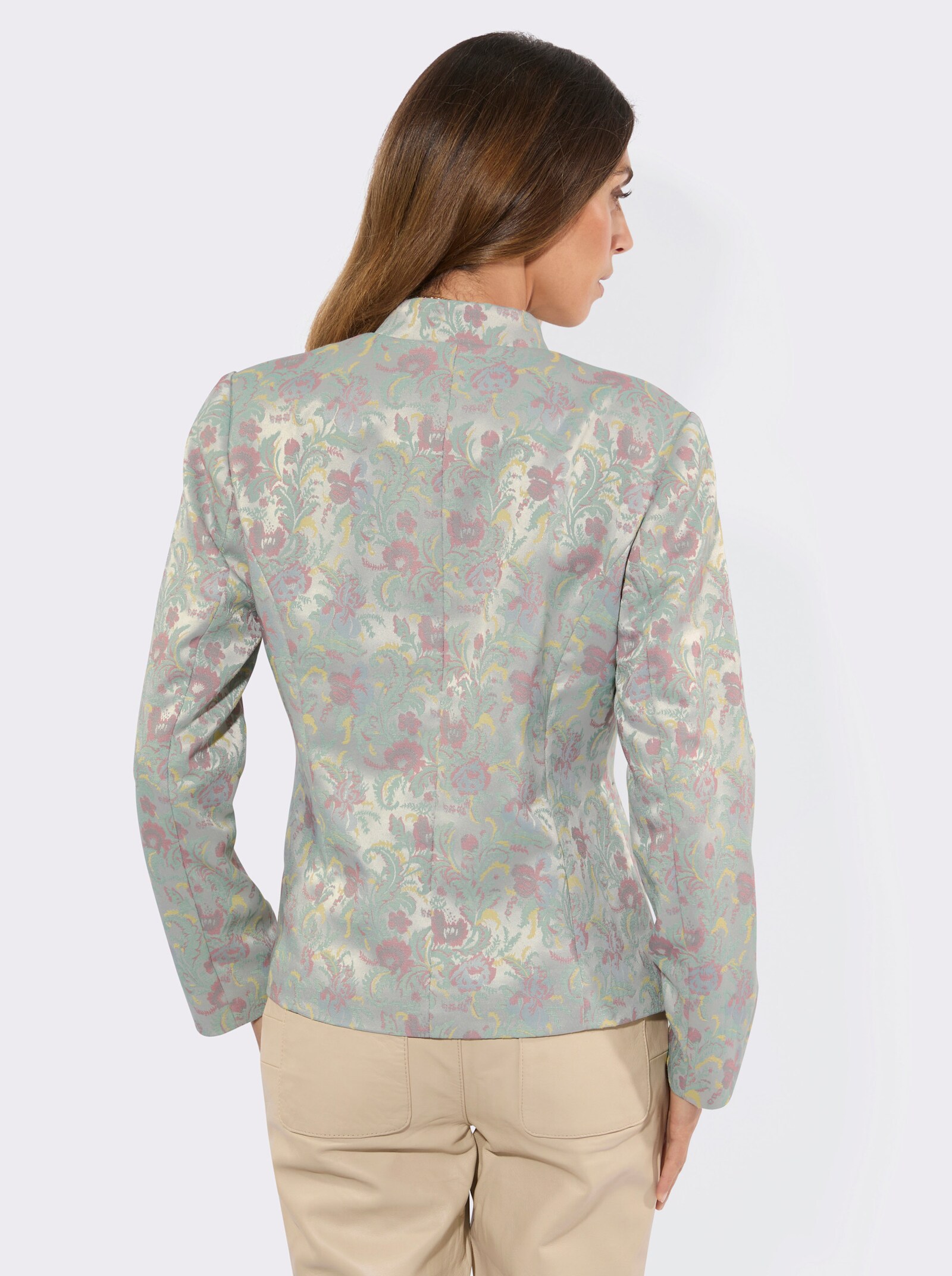 Jacquardblazer mit Schulterpolstern - ecru-taubenblau-gemustert