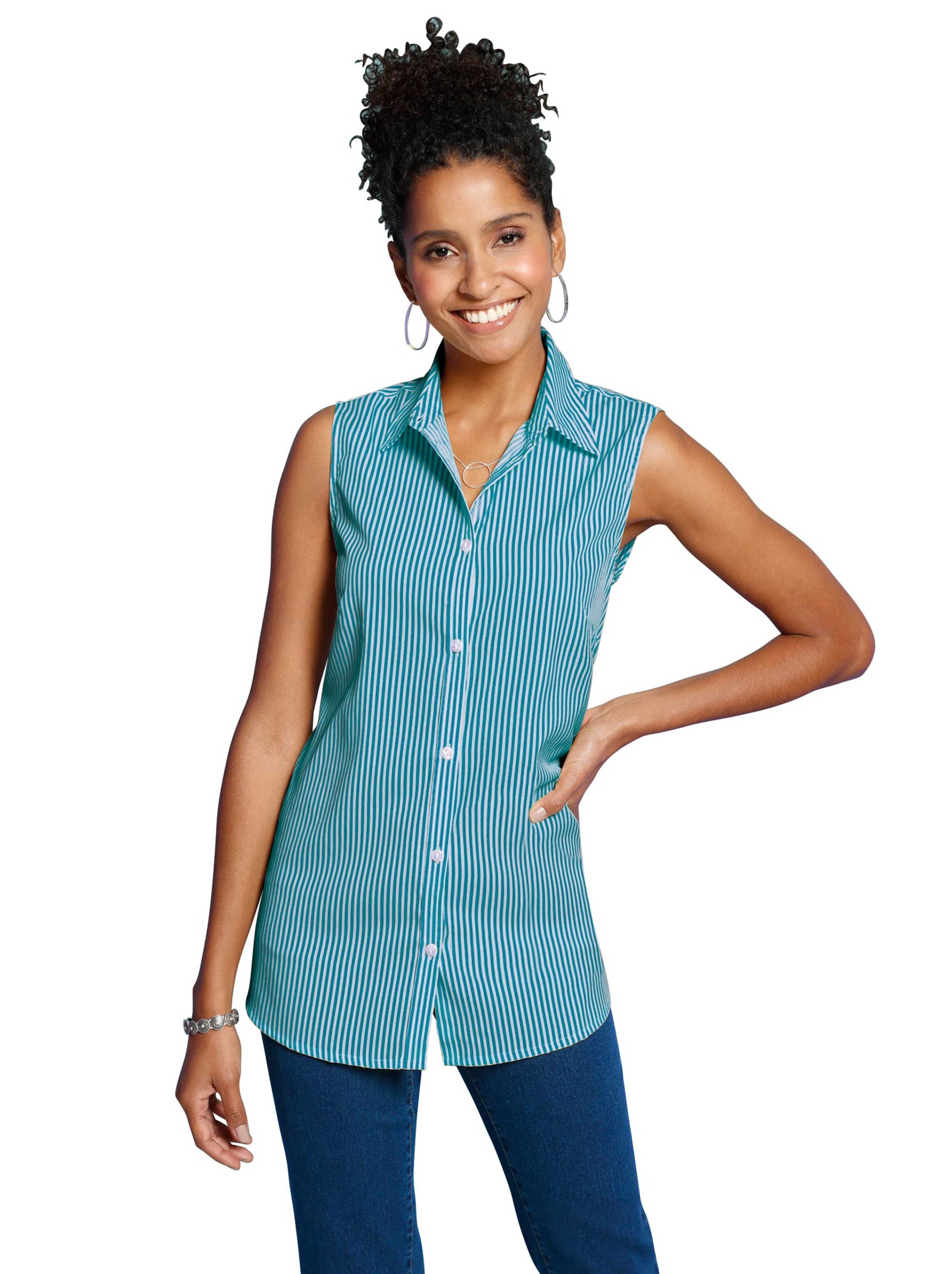 Bluse - petrol-gestreift