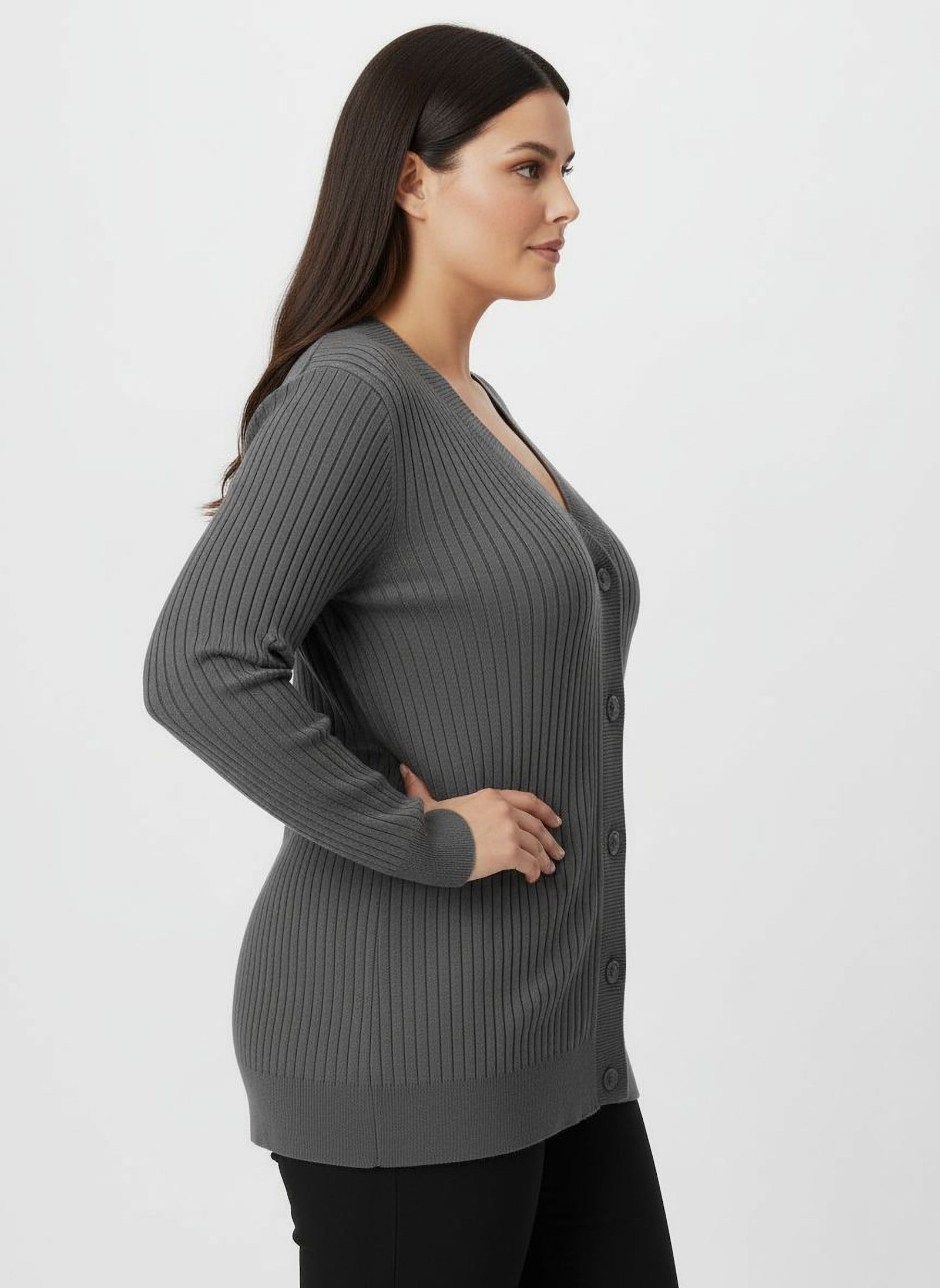 Strickjacke in Ripp-Optik - anthrazit