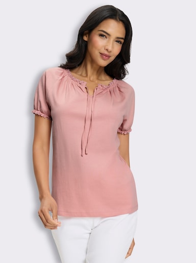 Trachtenshirt mit Rüschen und Bindeband - rosenquarz