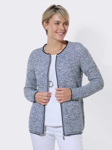 Strickjacke im Ajourmuster - jeansblau-meliert