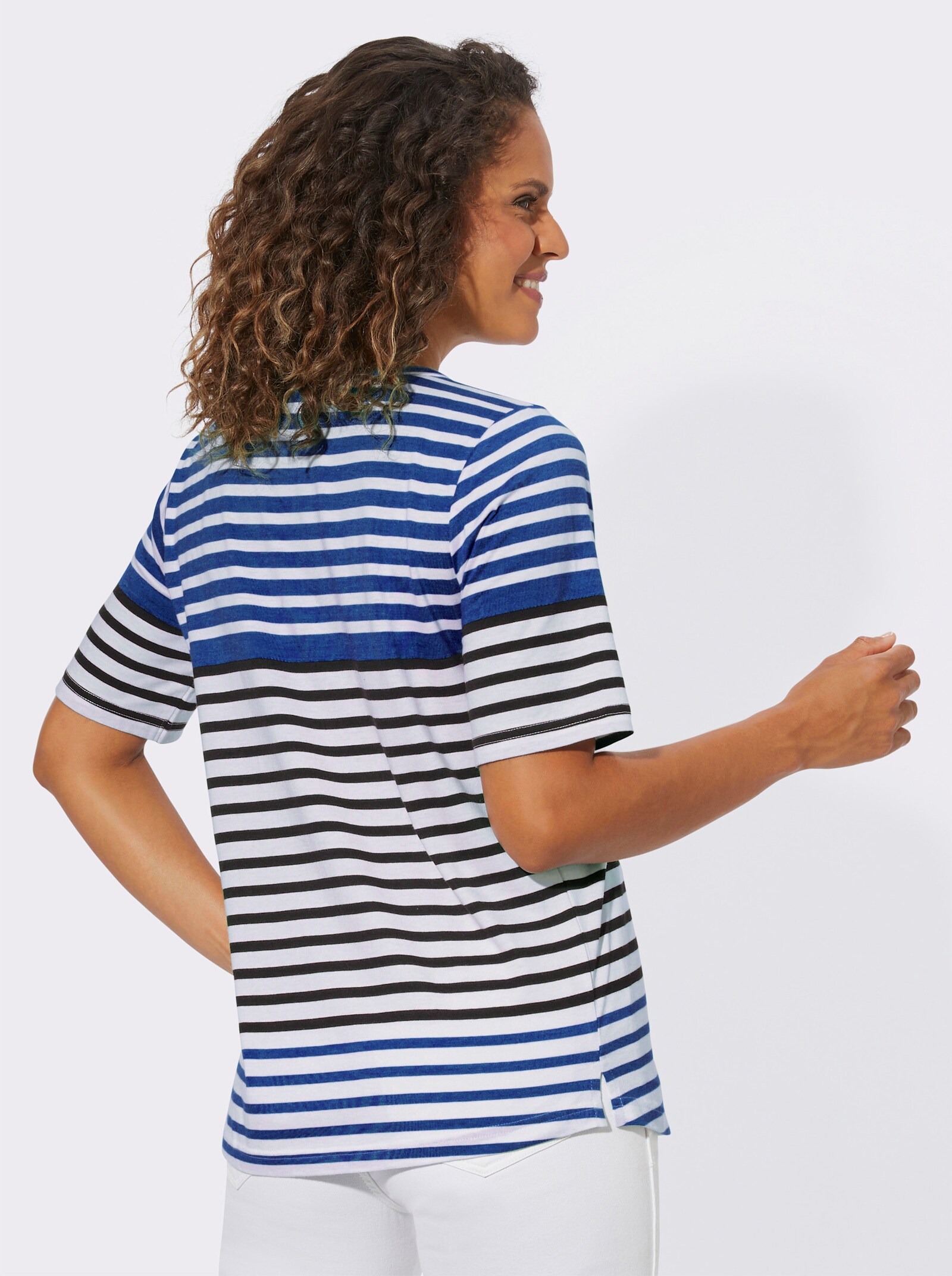 Ringelshirt mit garngefärbtem Muster - royalblau-weiß-gestreift