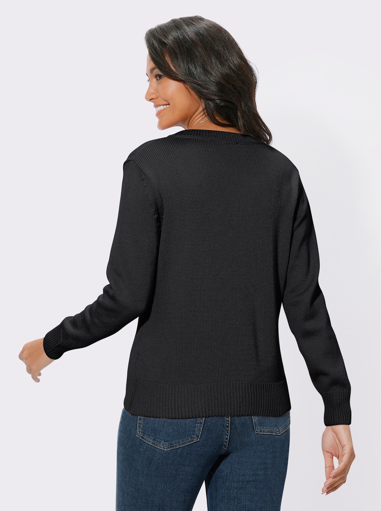 Pull à encolure en V en coton - noir