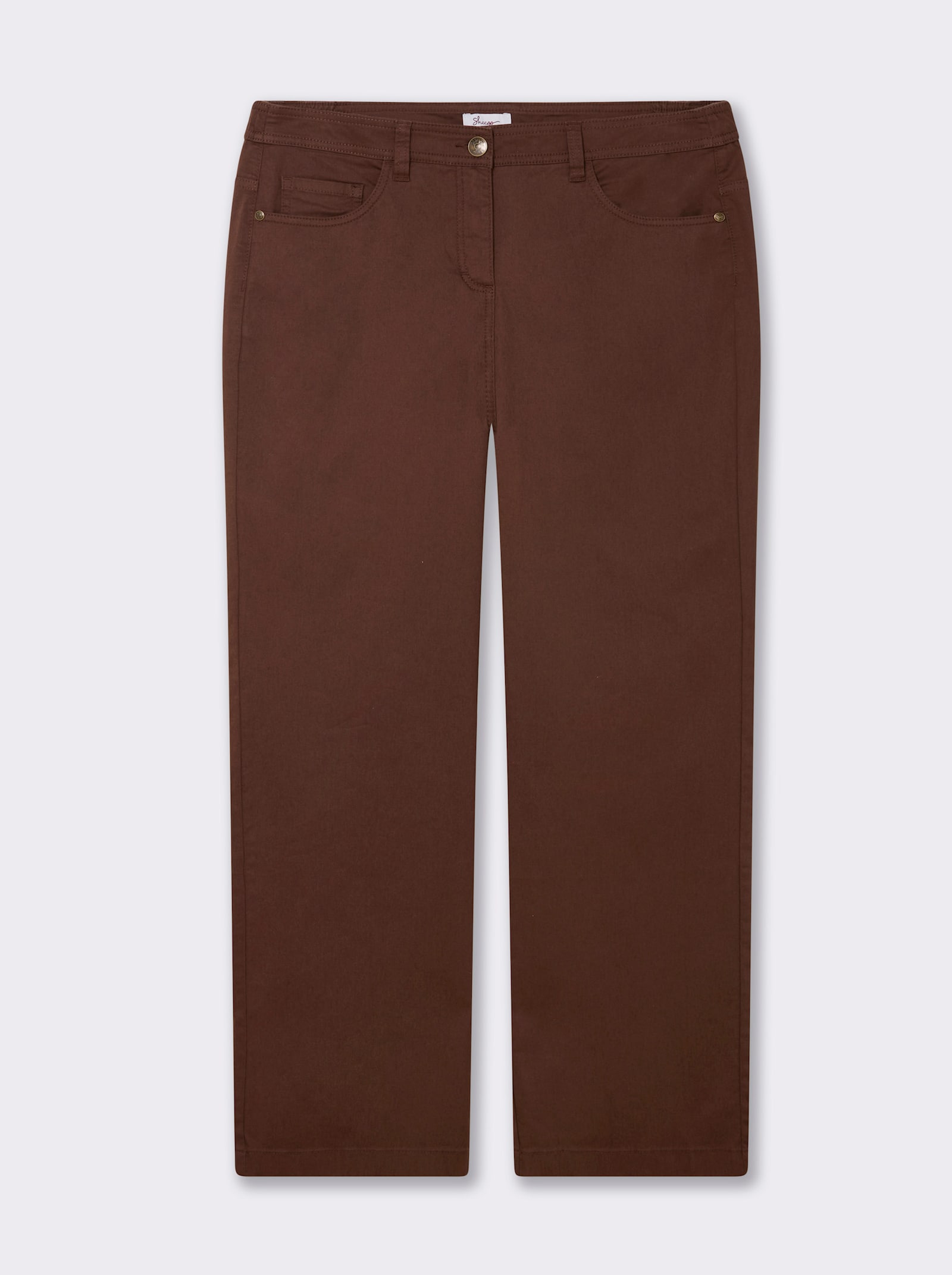 sheego 5-pocketsbroek met comfortband opzij - chocolade