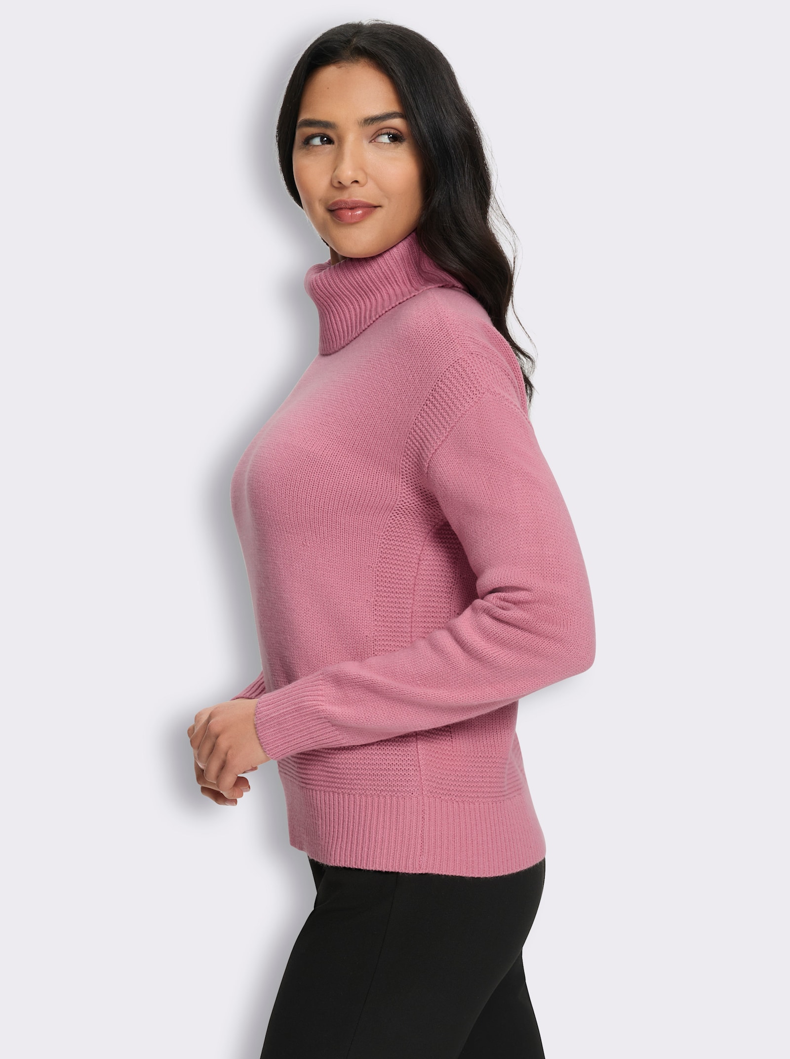 Rollkragenpullover mit Perlfang-Muster - altrosa
