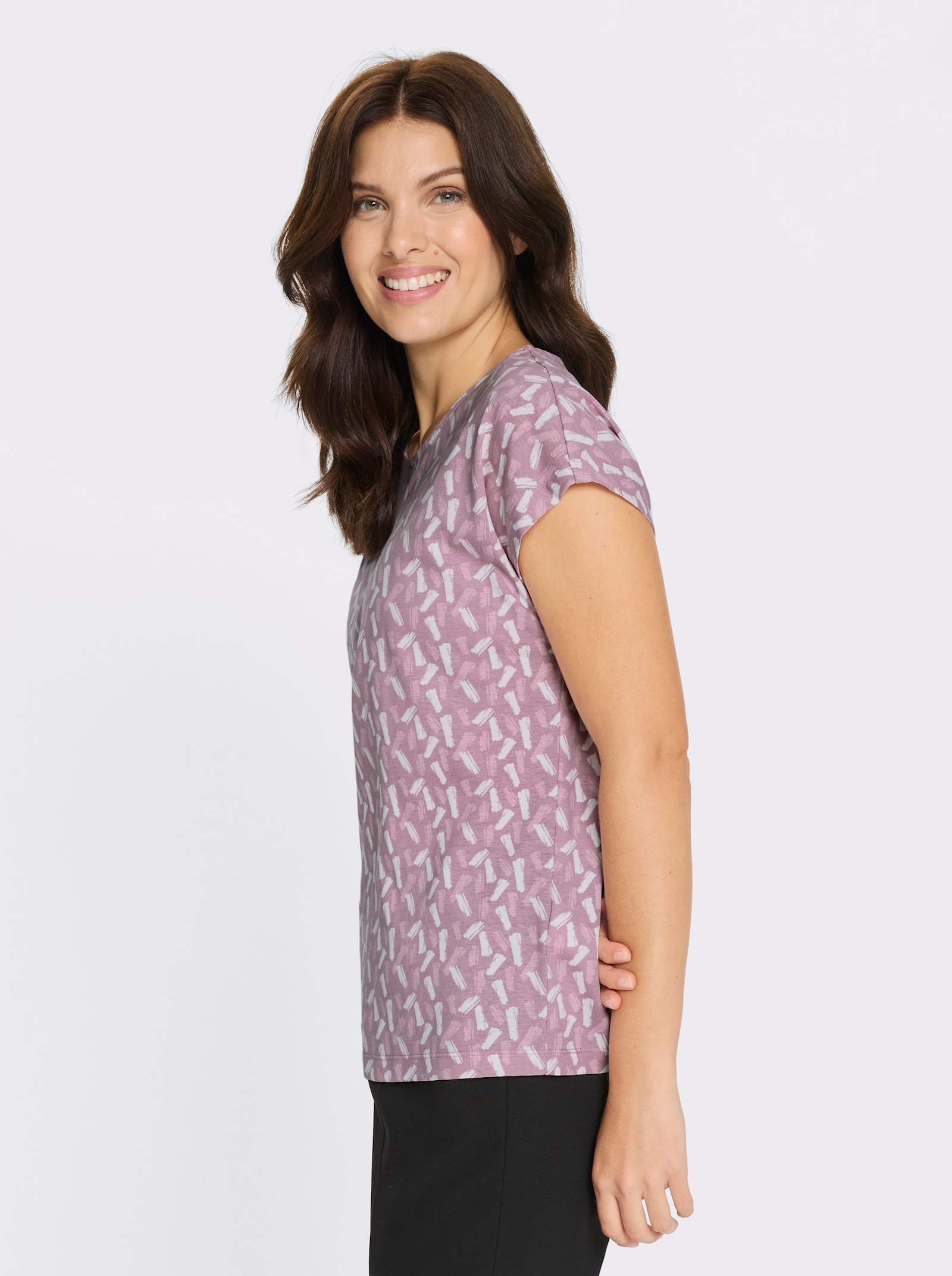 Kurzarmshirt im farbharmonischen Druckmuster - mauve-ecru-bedruckt