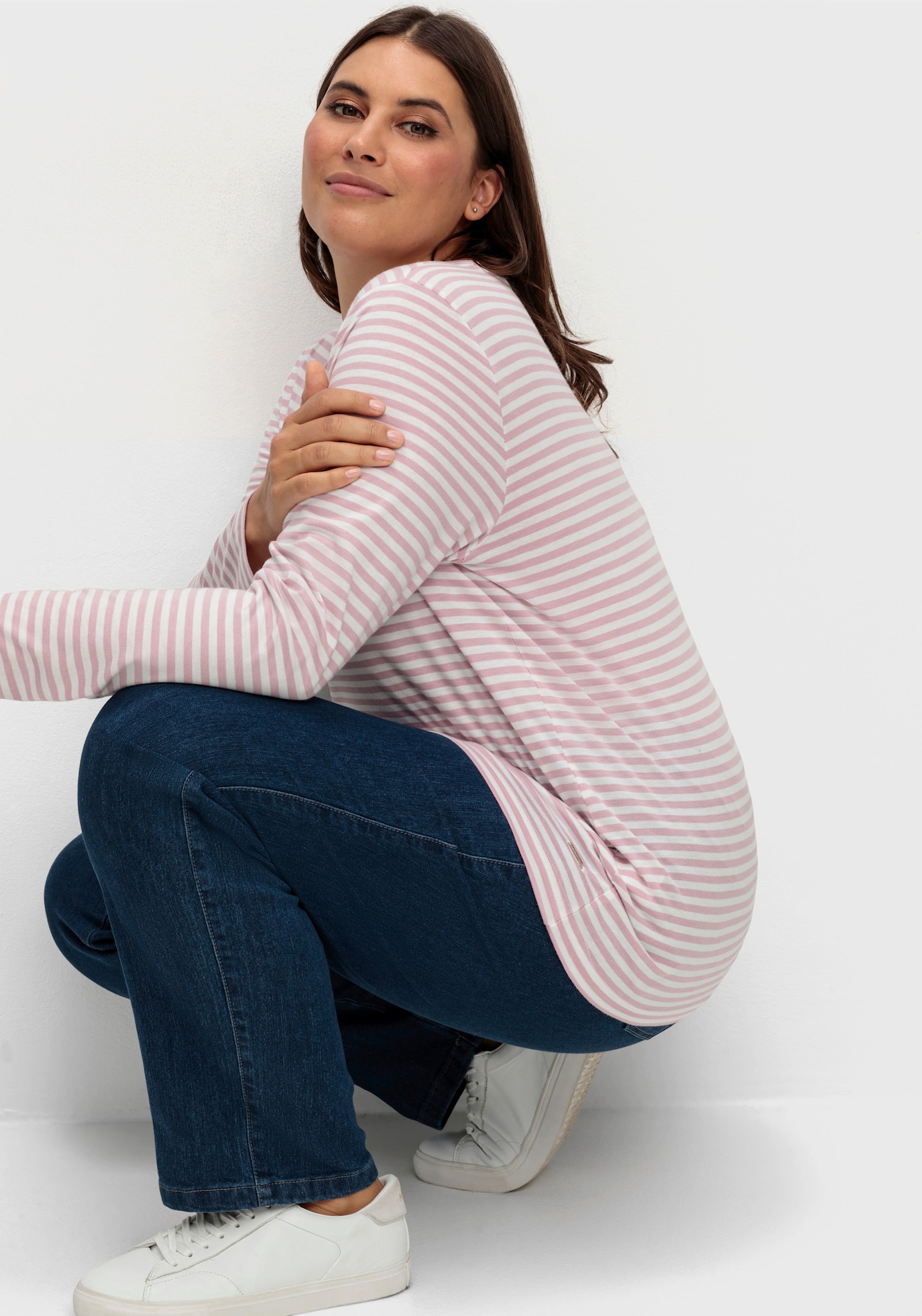 Streifenshirt aus Single-Jersey - rosé-ecru-geringelt