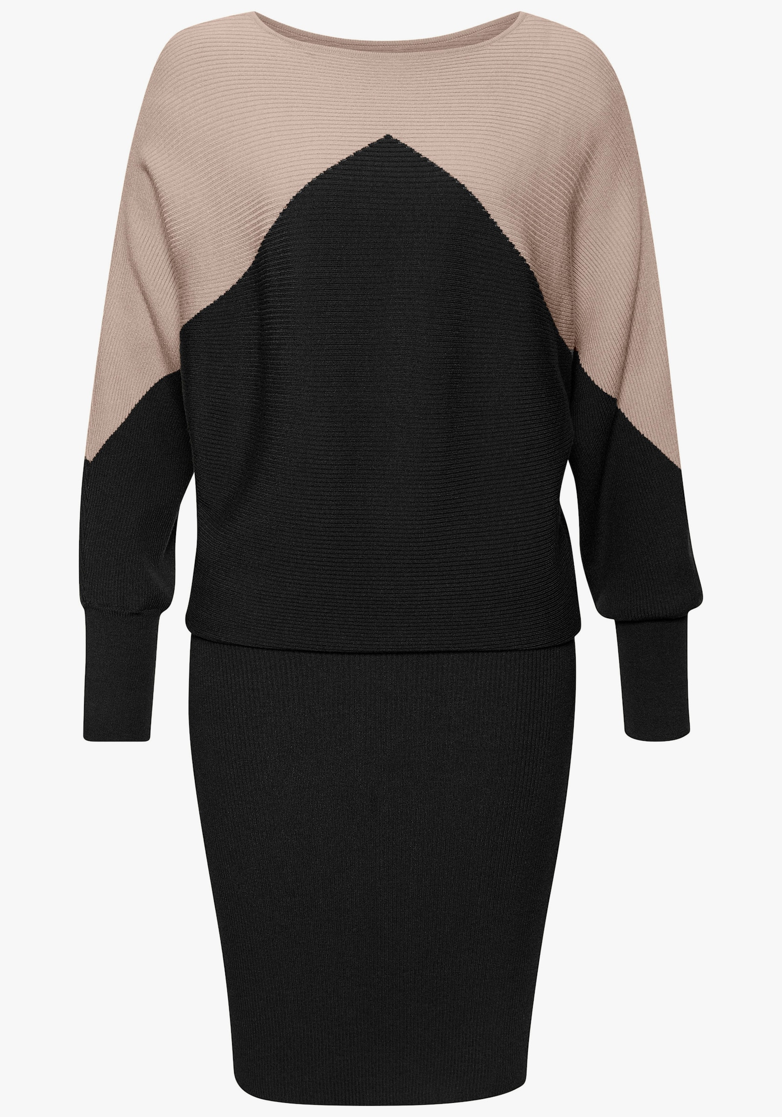 LASCANA Strickkleid - sand-schwarz
