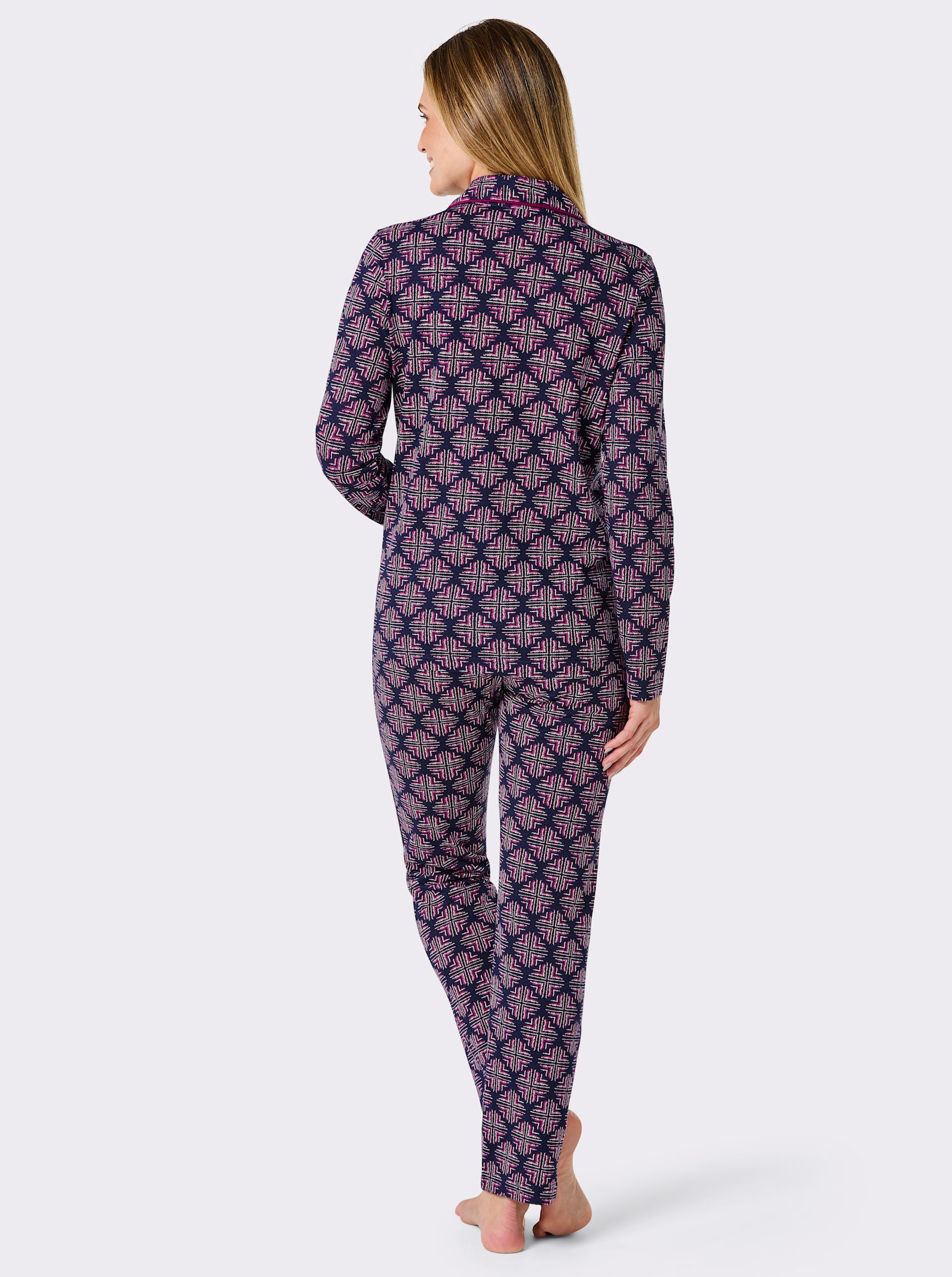 wäschepur Pyjama - marine-magenta-bedruckt