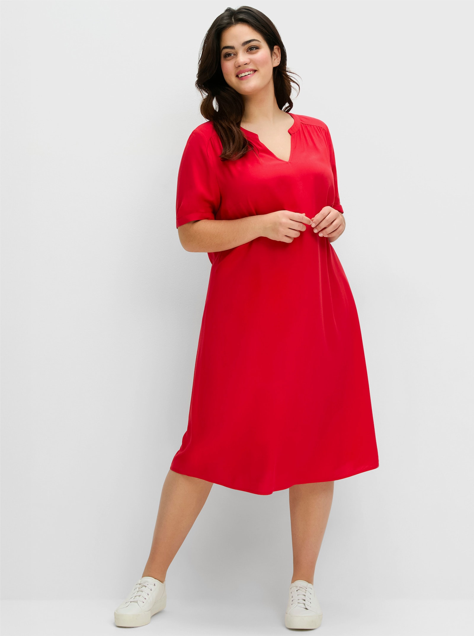 sheego Luftiges A-Linien-Kleid aus leichter Viskose - erdbeere