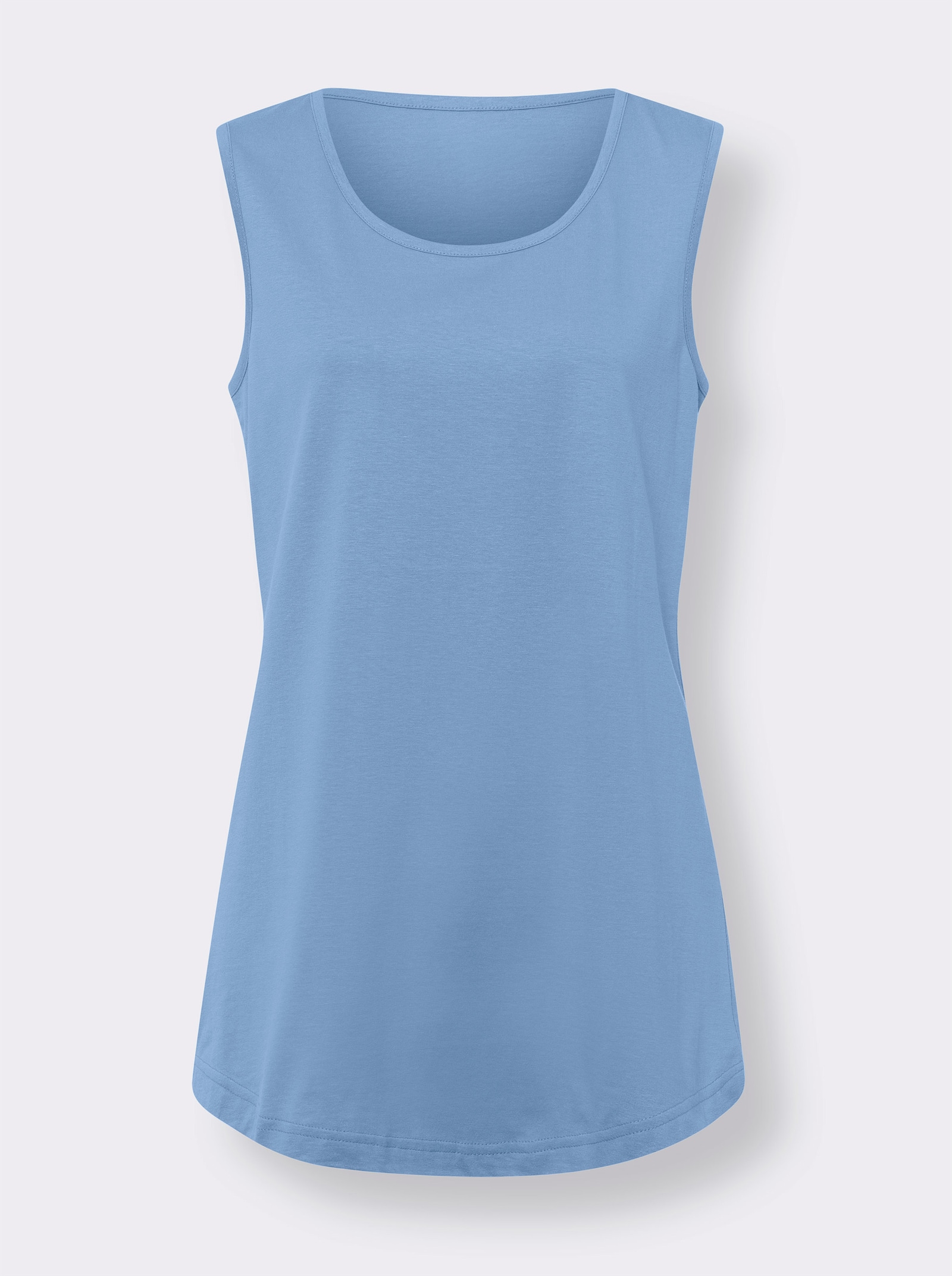 Longtop mit abgerundetem Saum - himmelblau + apricot