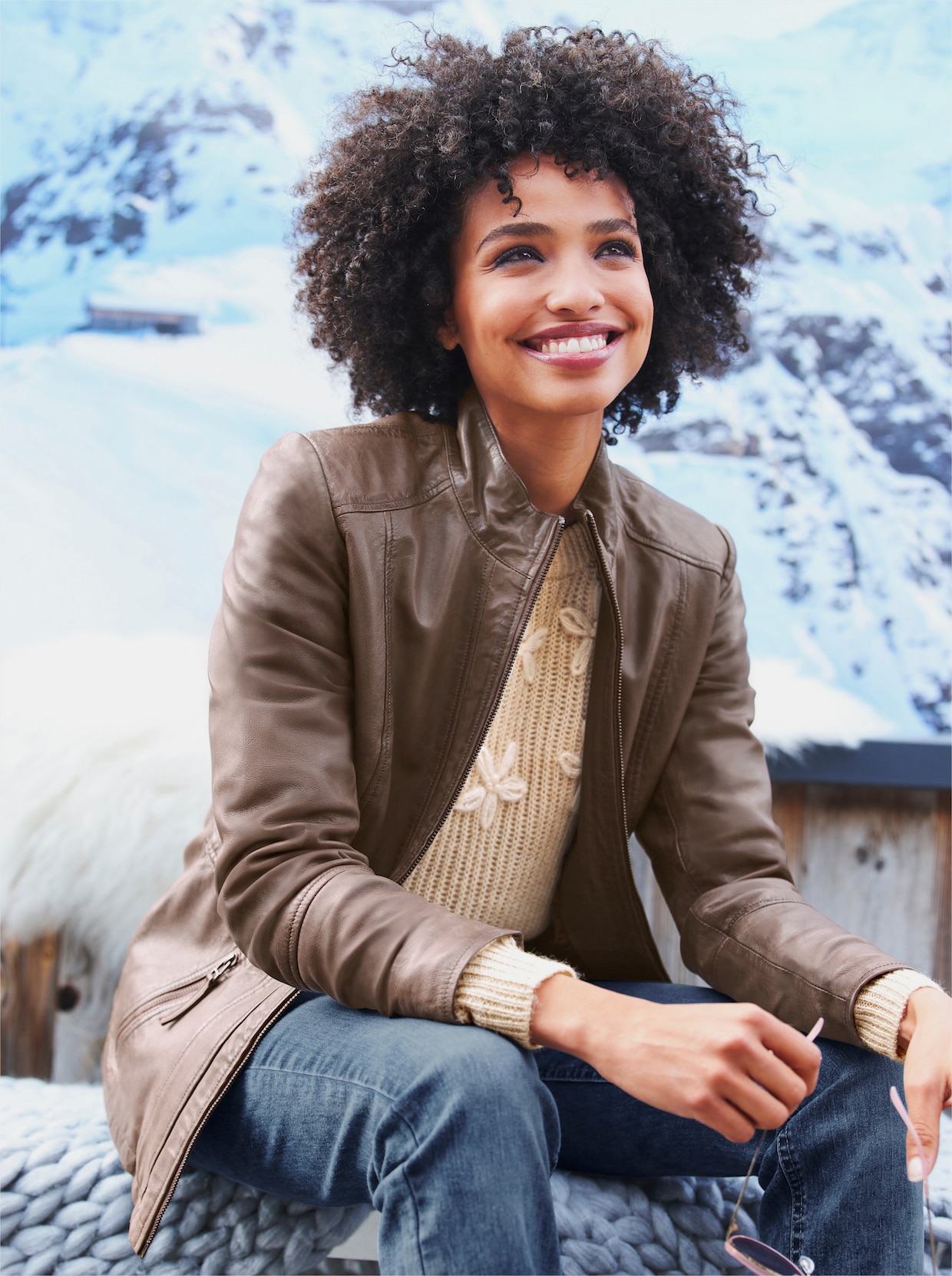 heine Leder-Jacke - braun