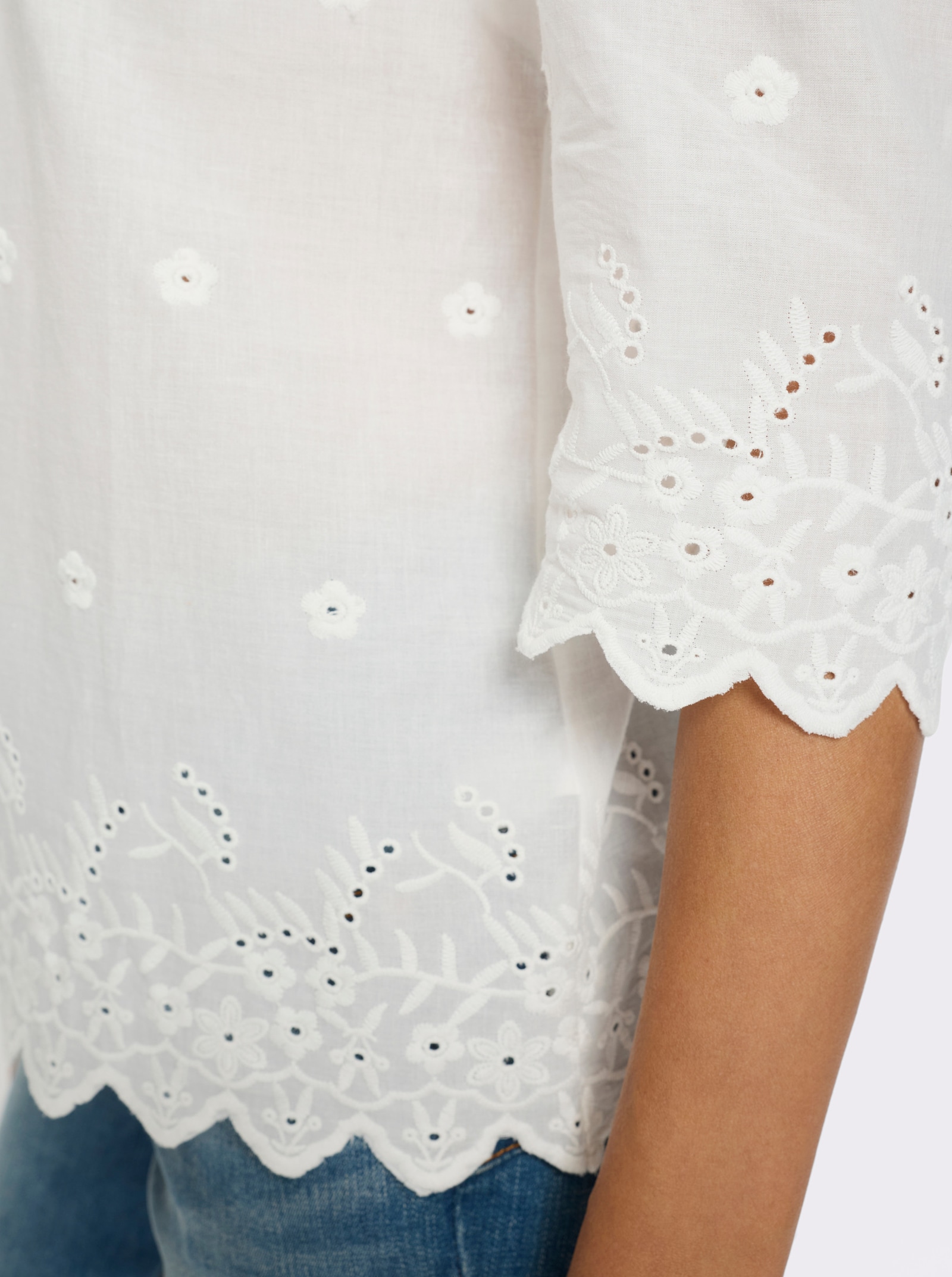 Baumwollbluse mit gebogten Abschlüssen - ecru