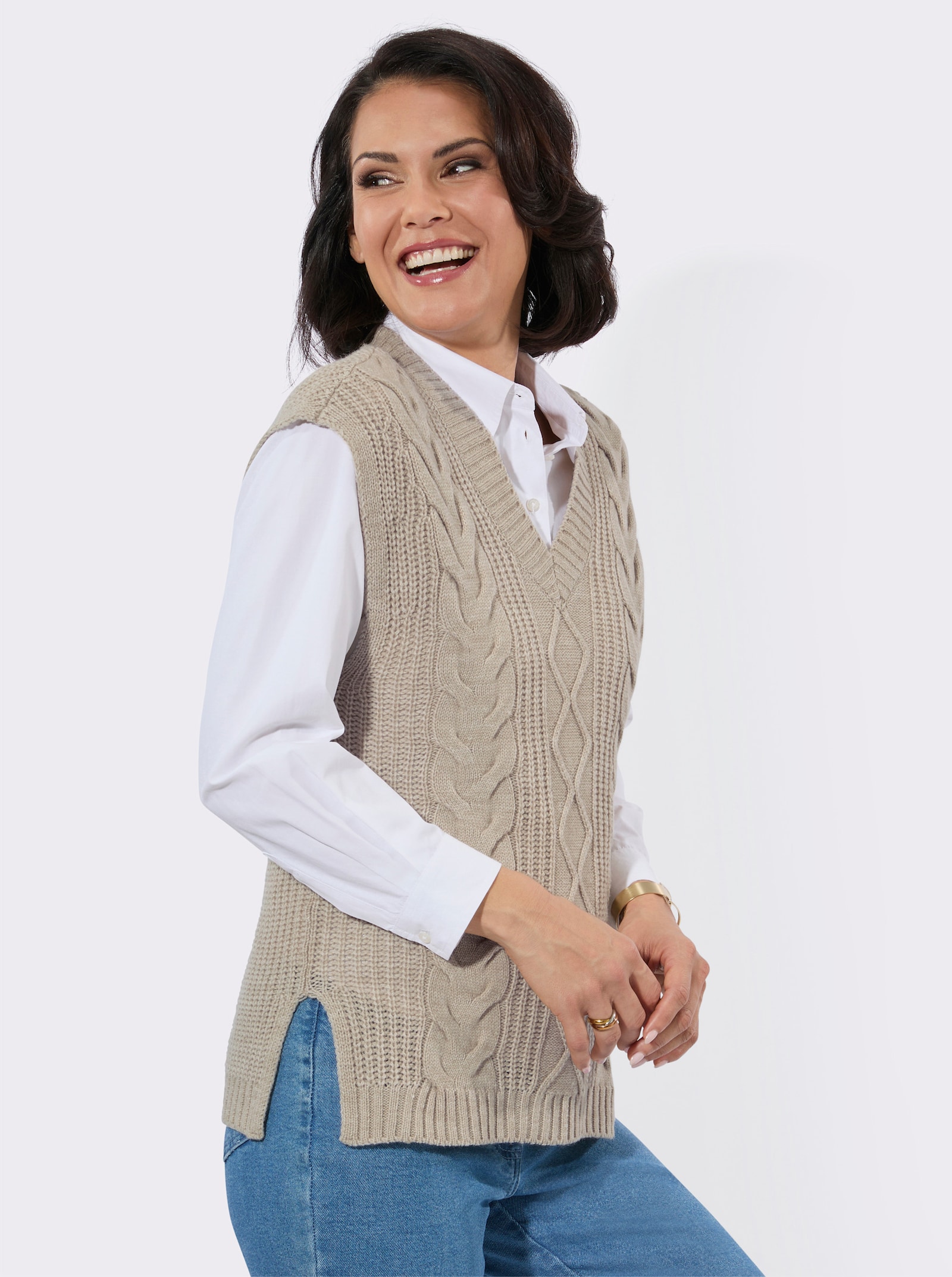 Pullunder mit großzügigem V-Ausschnitt - sand-meliert