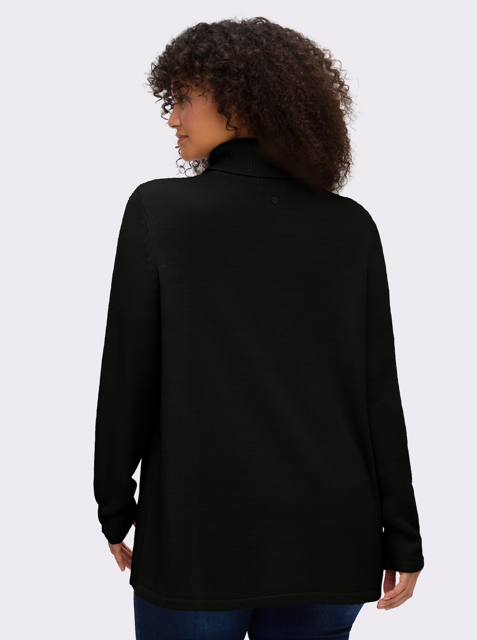 sheego Rollkragenpullover in A-Linie - schwarz