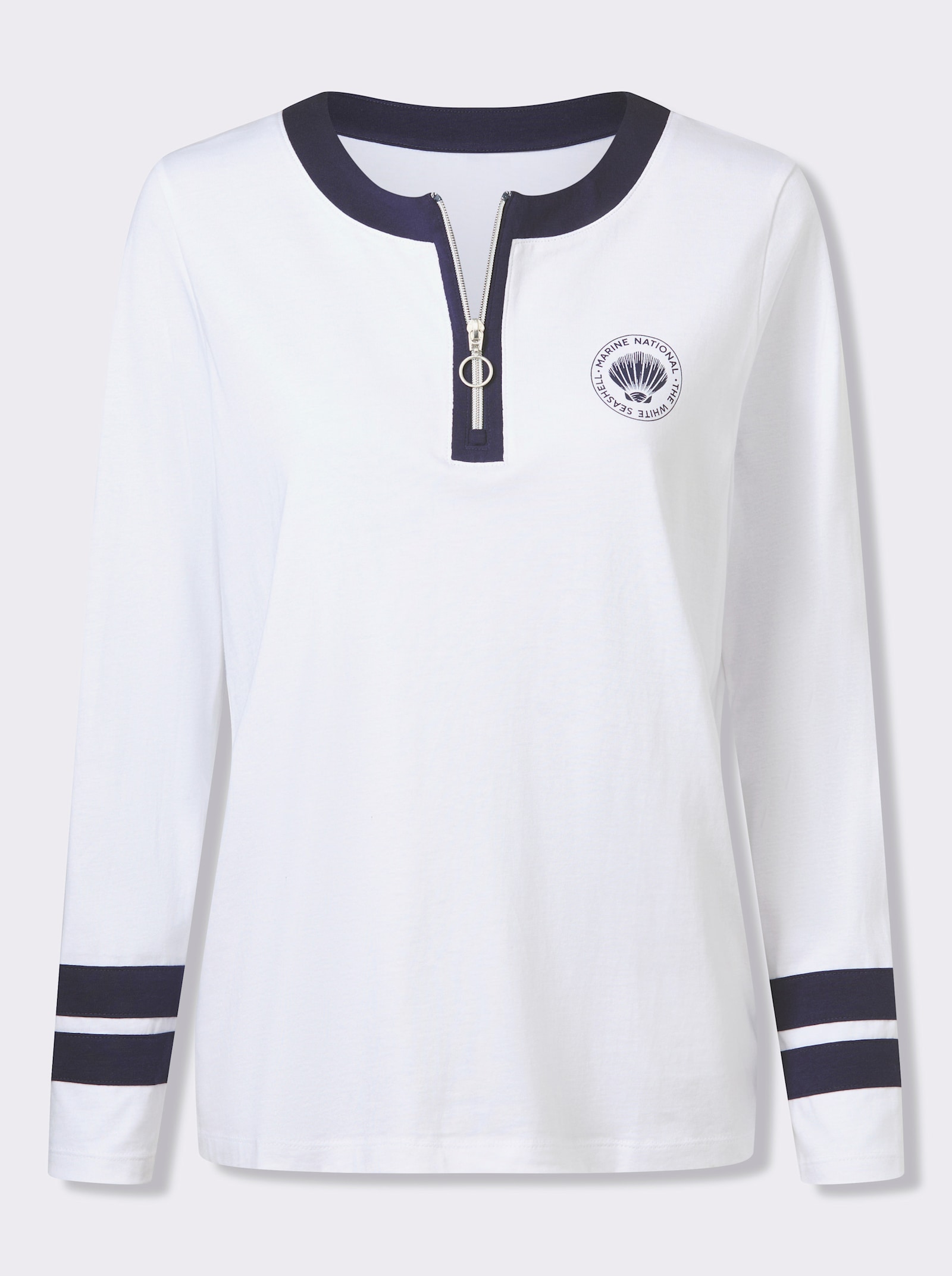 Langarmshirt mit Kontrast-Streifen - weiß-marine