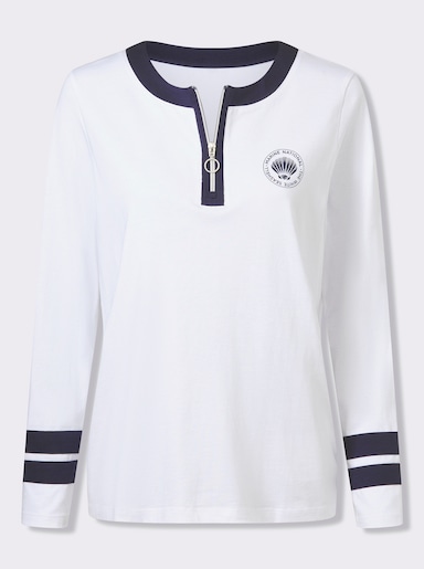 Tričko, dlhé rukávy, kontr. pruhy - biela a námornícka modrá