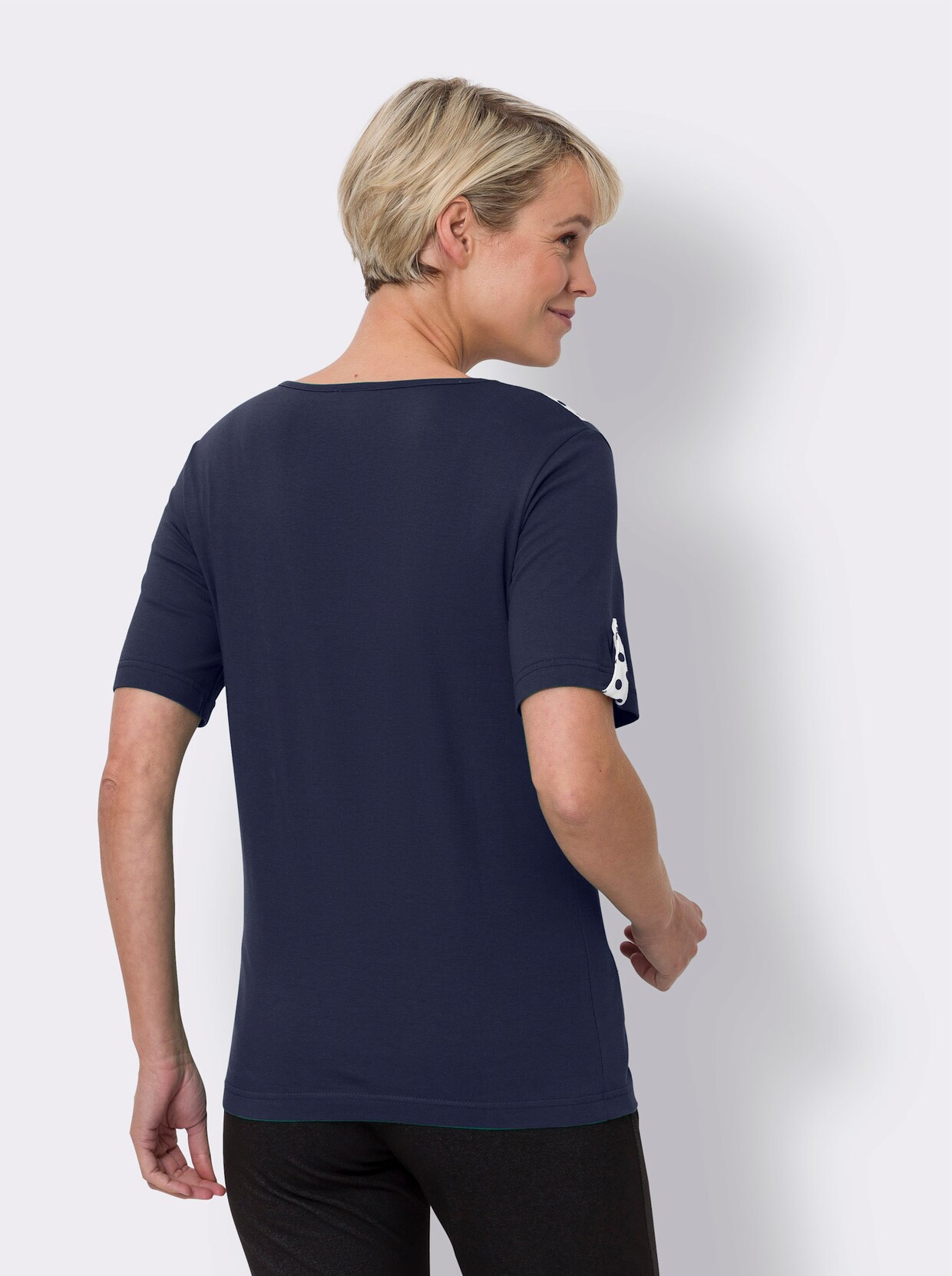 Kurzarmshirt - marine-weiß